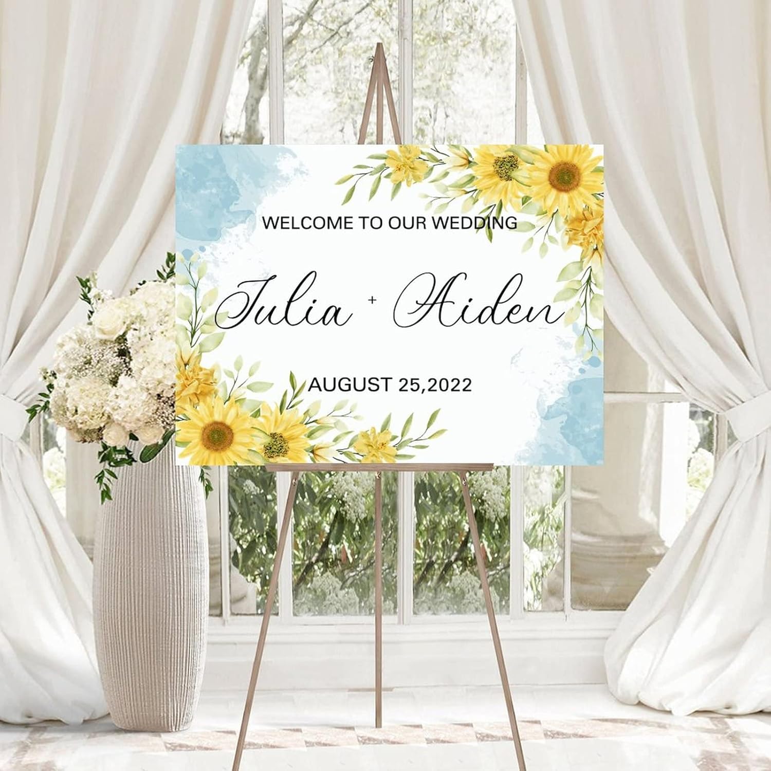 Personalized Blue Sunflowers Wedding Welcome Sign