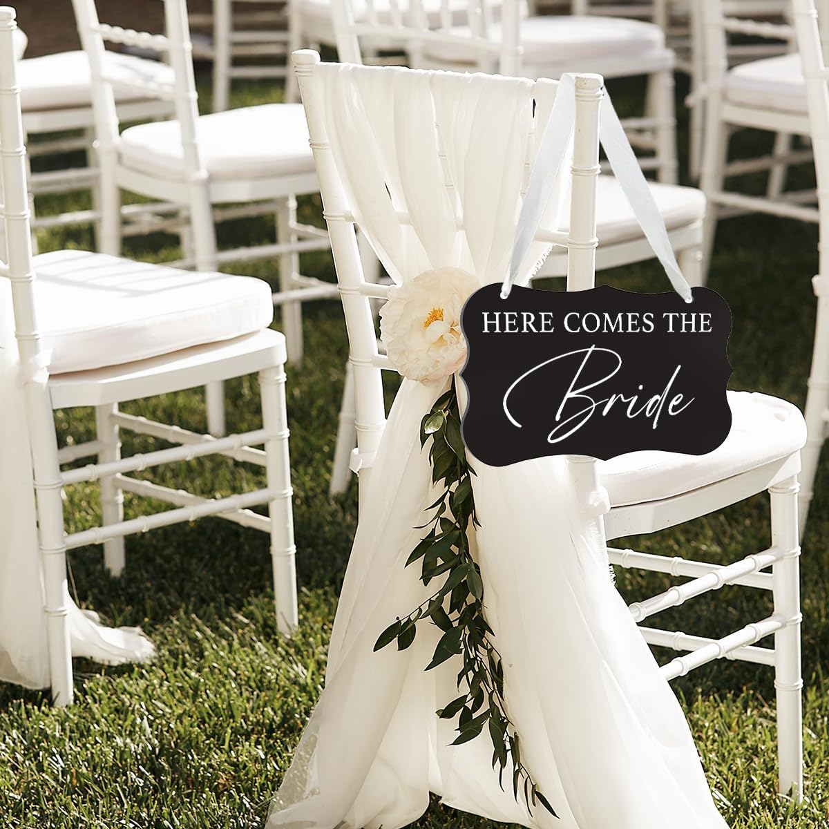 Wedding Acrylic Decor Sign with Hanging Ribbon Black