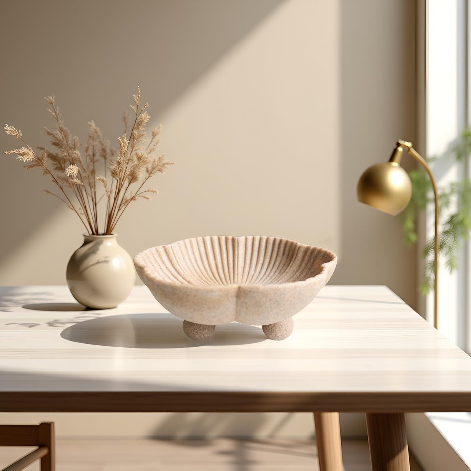 Large Decorative Bowl Set with Scalloped Pedestal Design