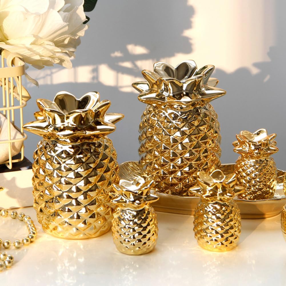 Antcam Golden Ceramic Pineapple Statue Decor