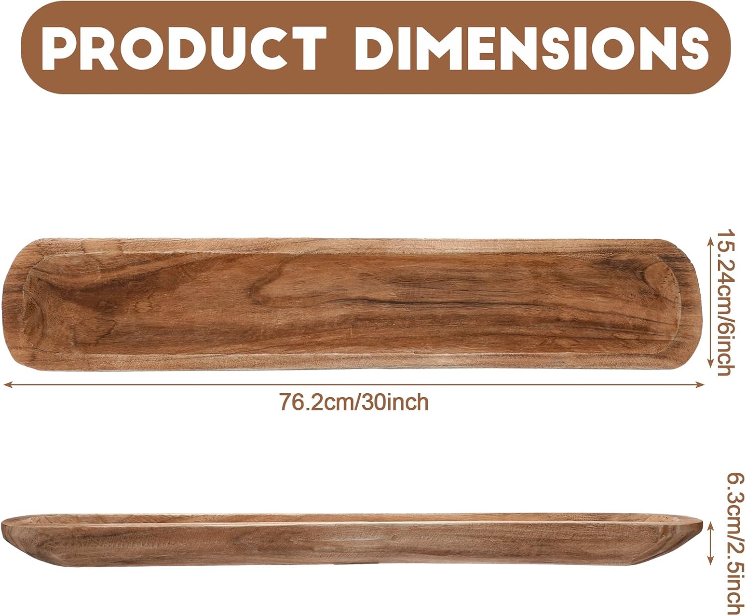 Xaatren Large Wooden Dough Bowl Decor Brown 30x6 Inch