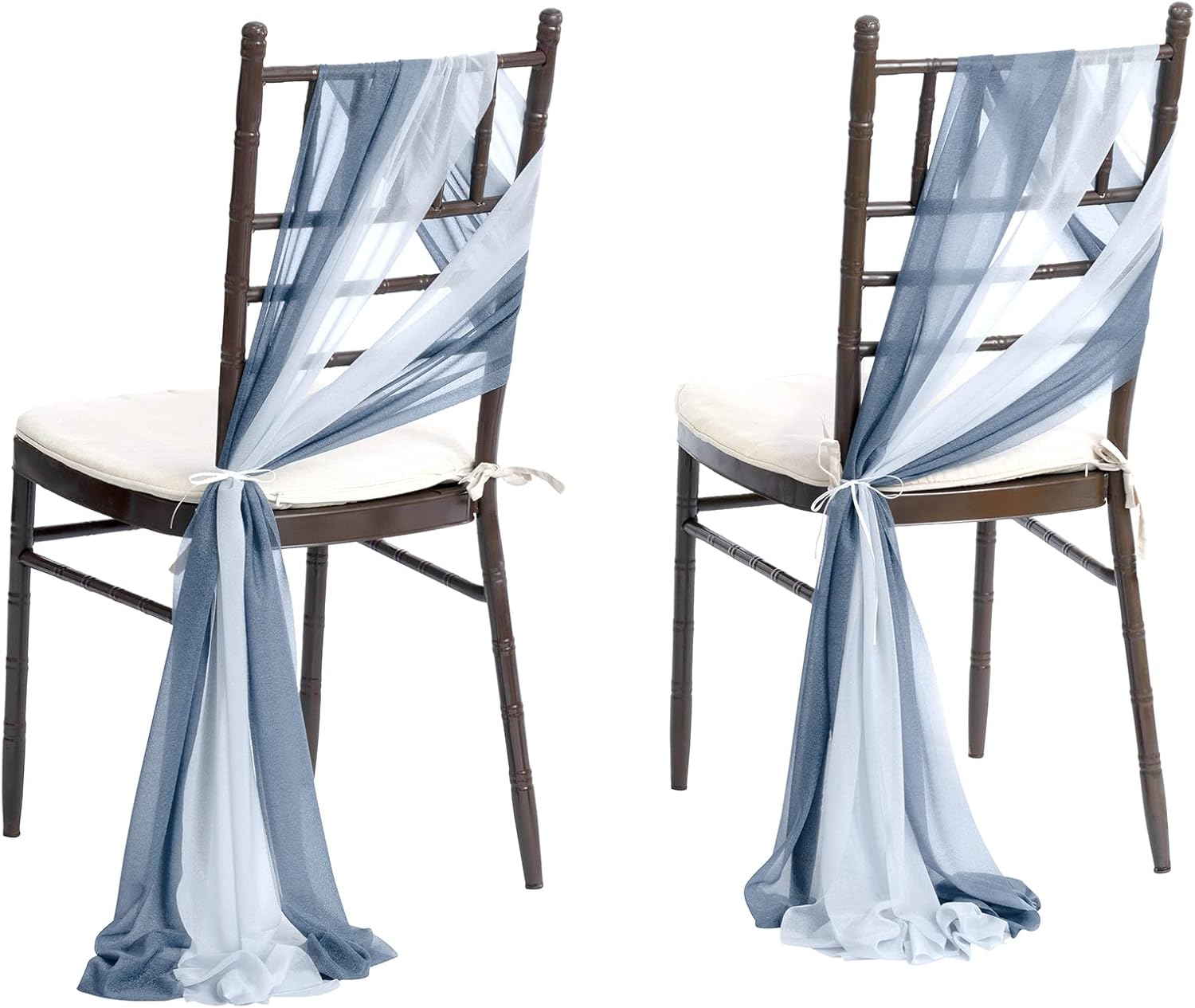 Lings Moment Dusty Blue Wedding Chair Sashes 16pcs Wrinkle-Free Chiffon Cover