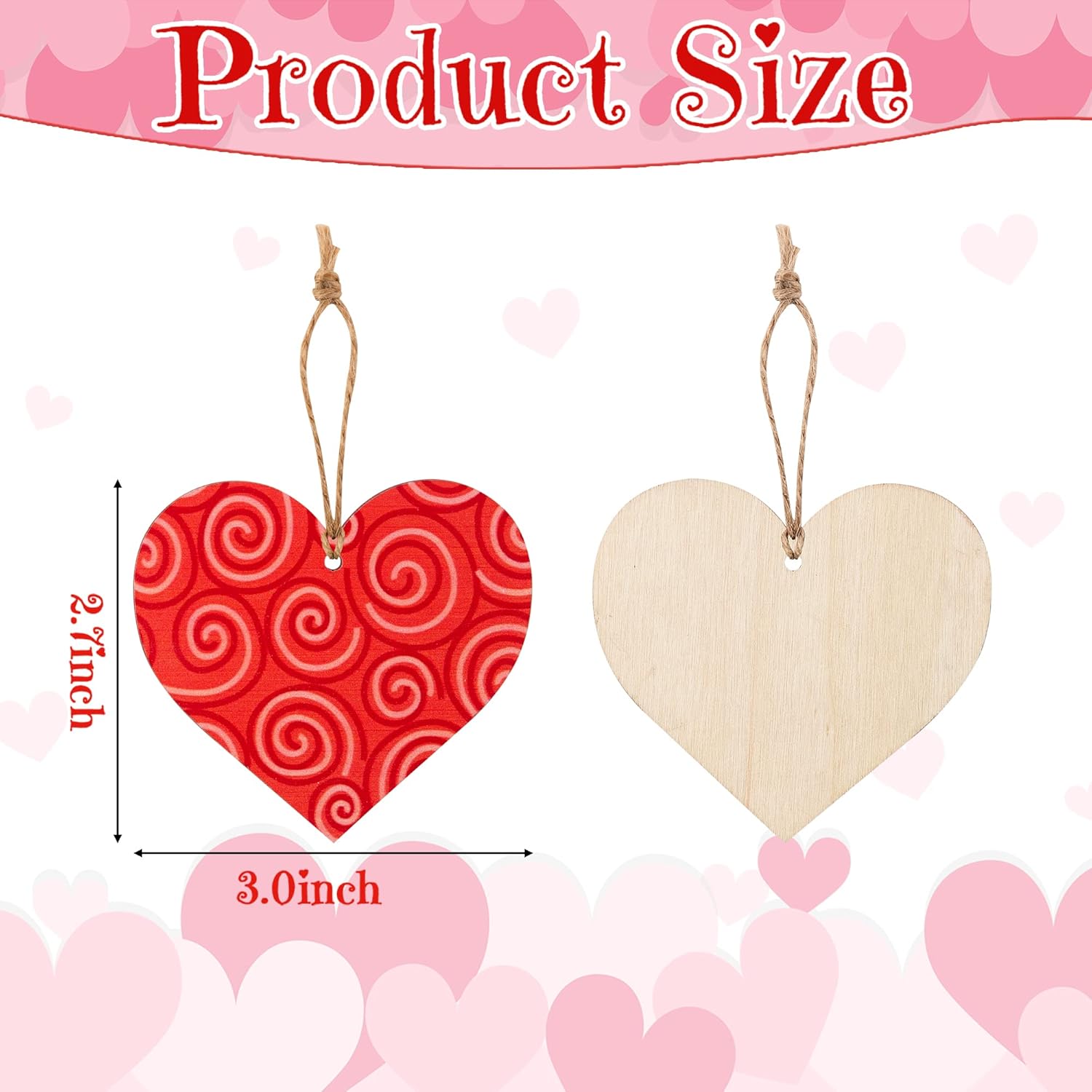Haooryx Heart Shaped Wood Slice Hanging Ornaments 31Pcs
