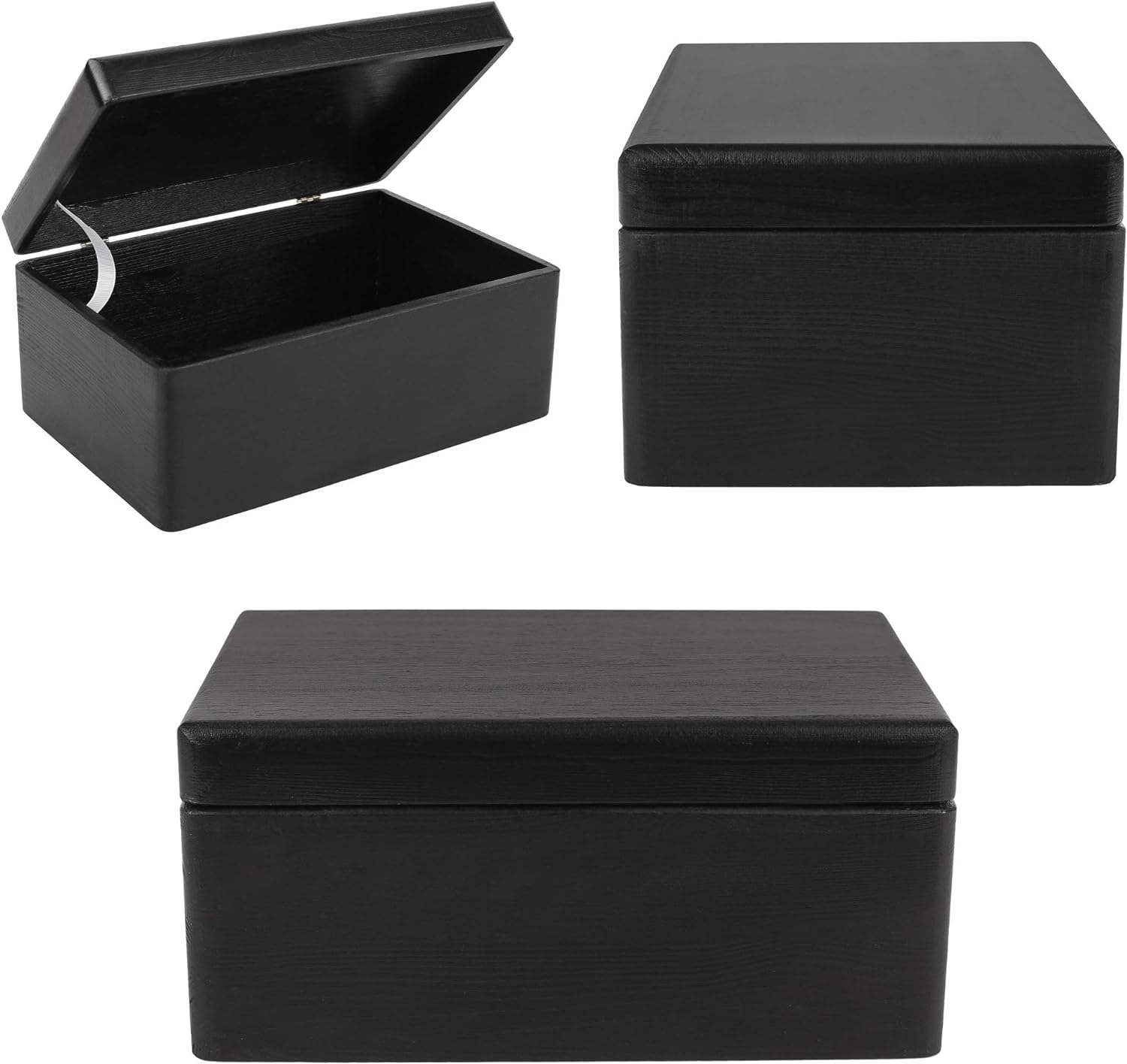 Large Black Wooden Storage Box with Hinged Lid