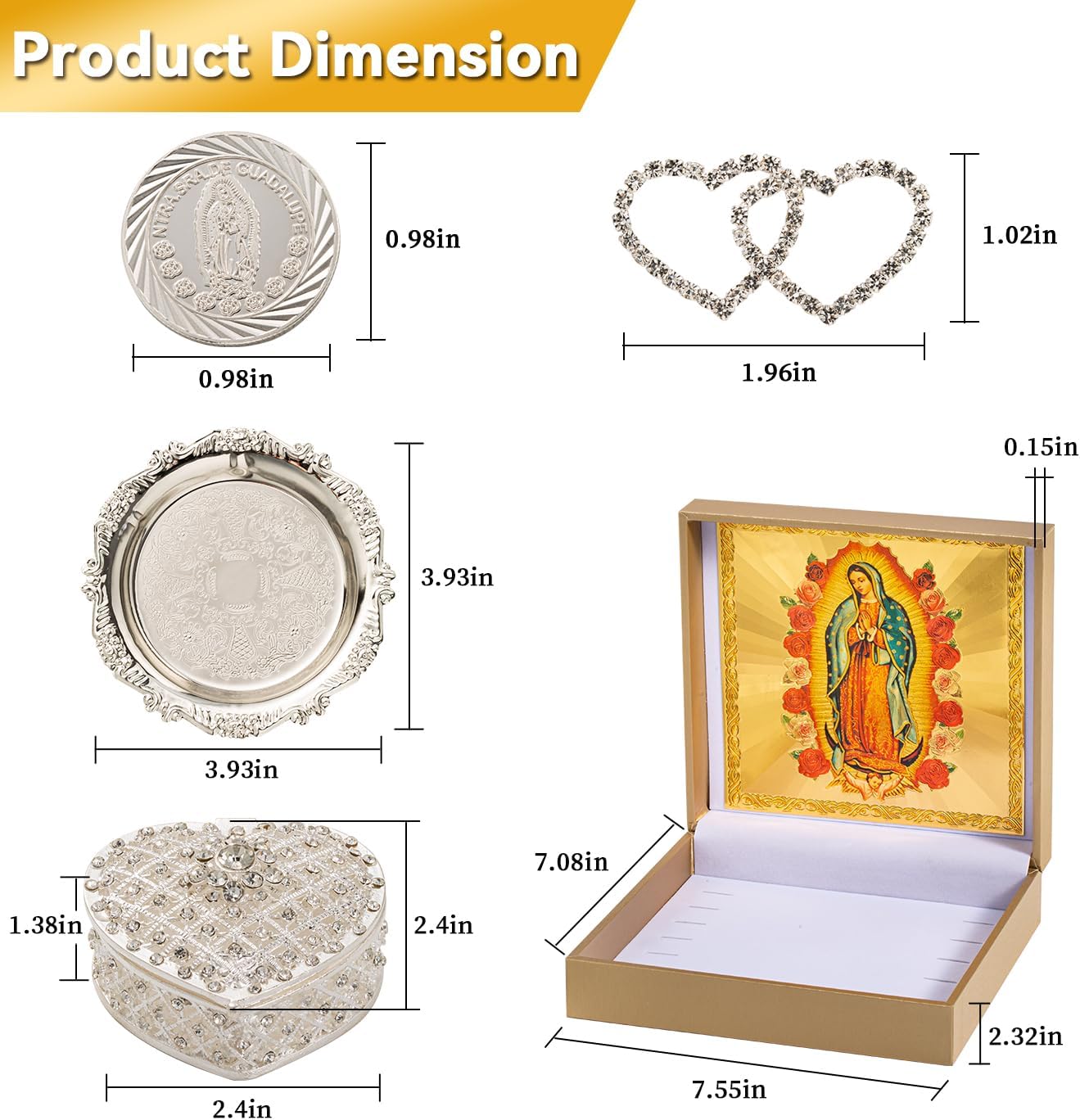 FUNPAR Catholic Wedding Arras Set with Virgen De Guadalupe Gift Box