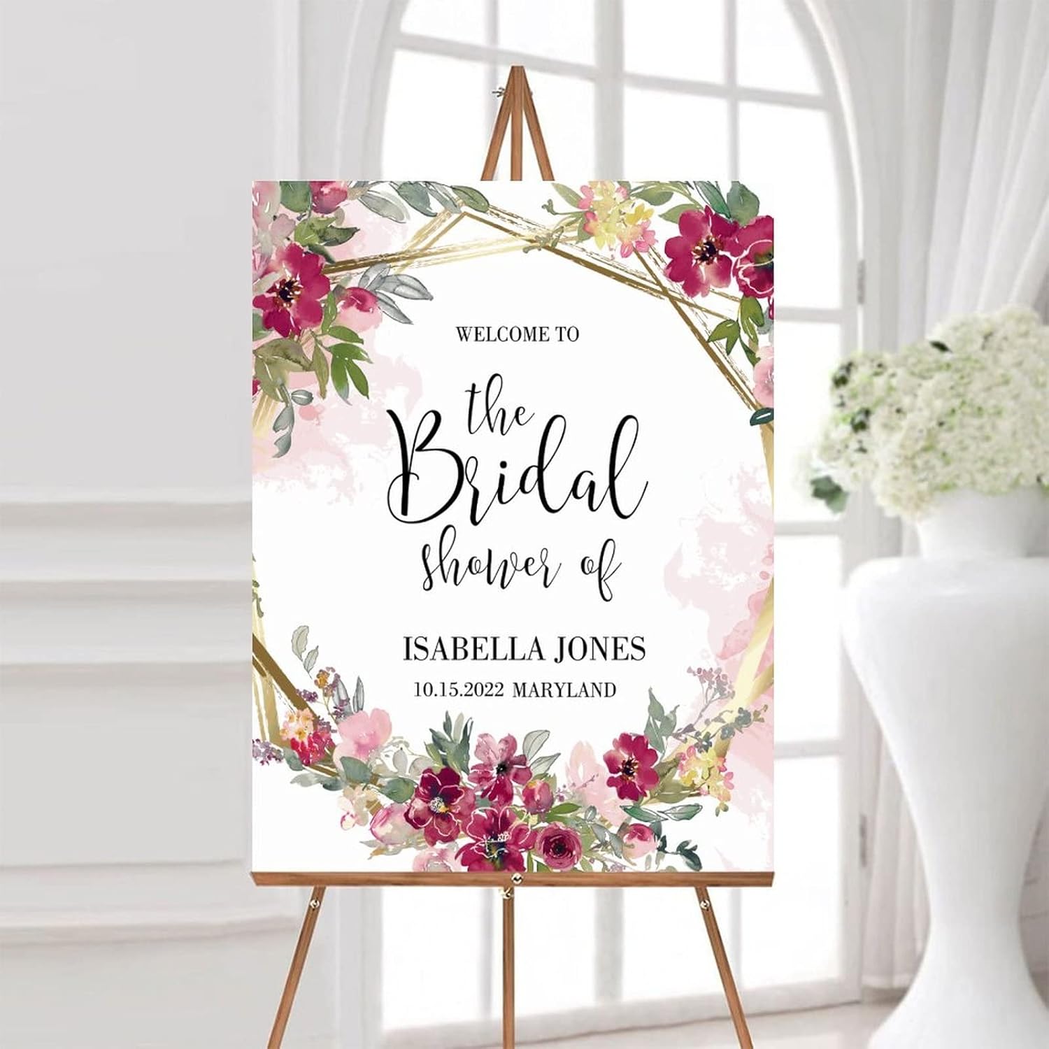Pink Floral Customizable Wooden Wedding Sign 12x16 Inch