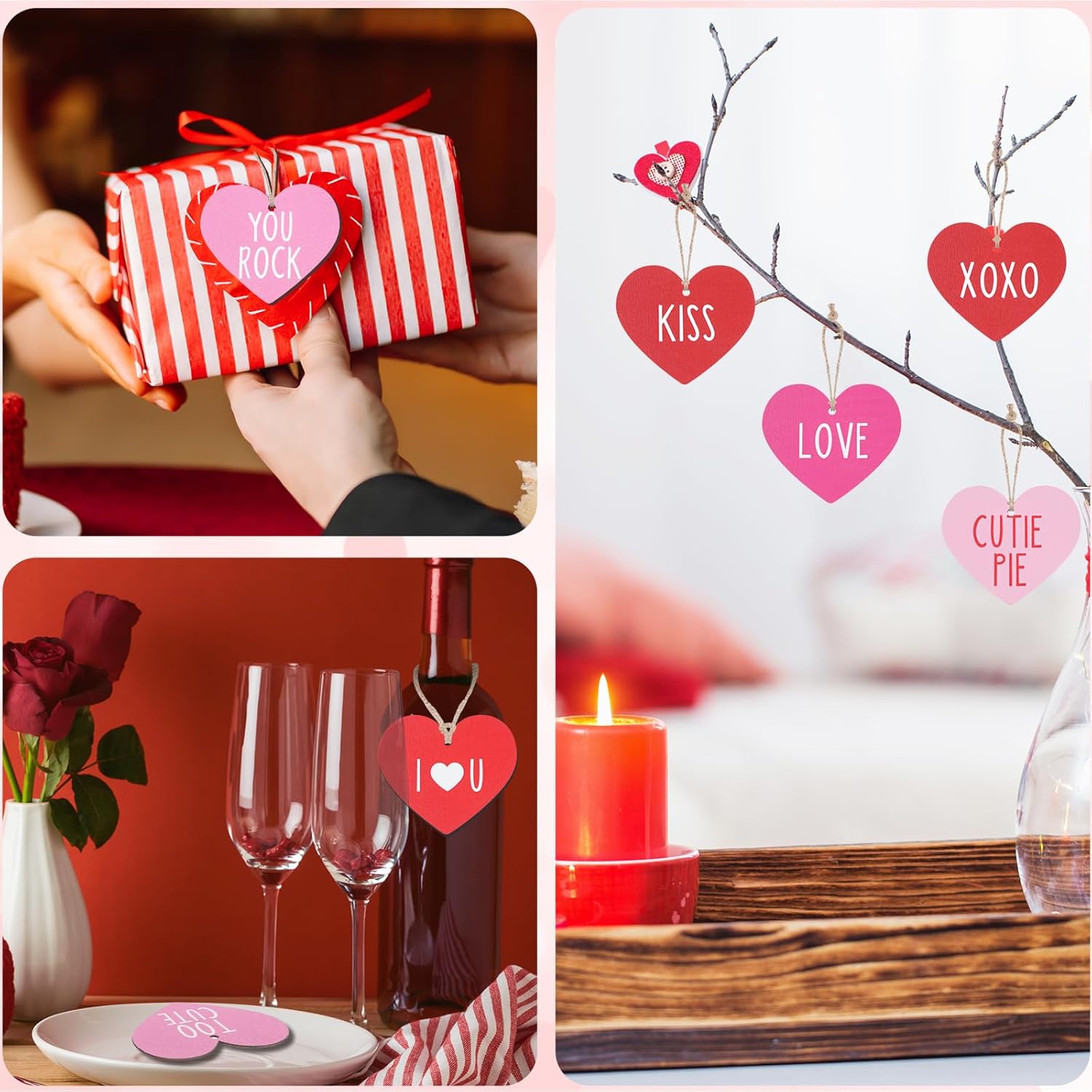 24pcs Valentine Conversation Heart Wooden Ornaments