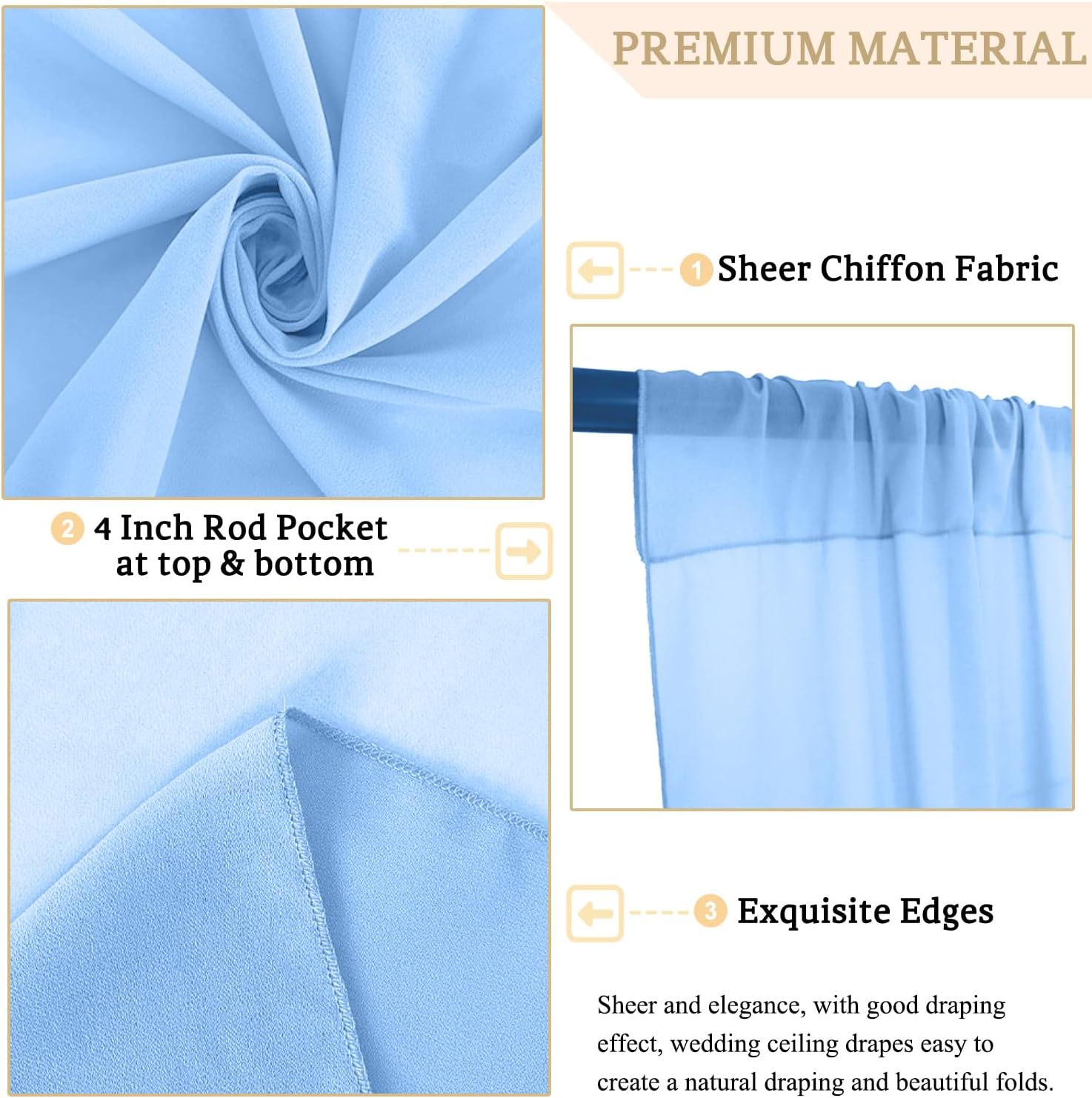 MODFUNS Light Blue Ceiling Drapes for Wedding and Party