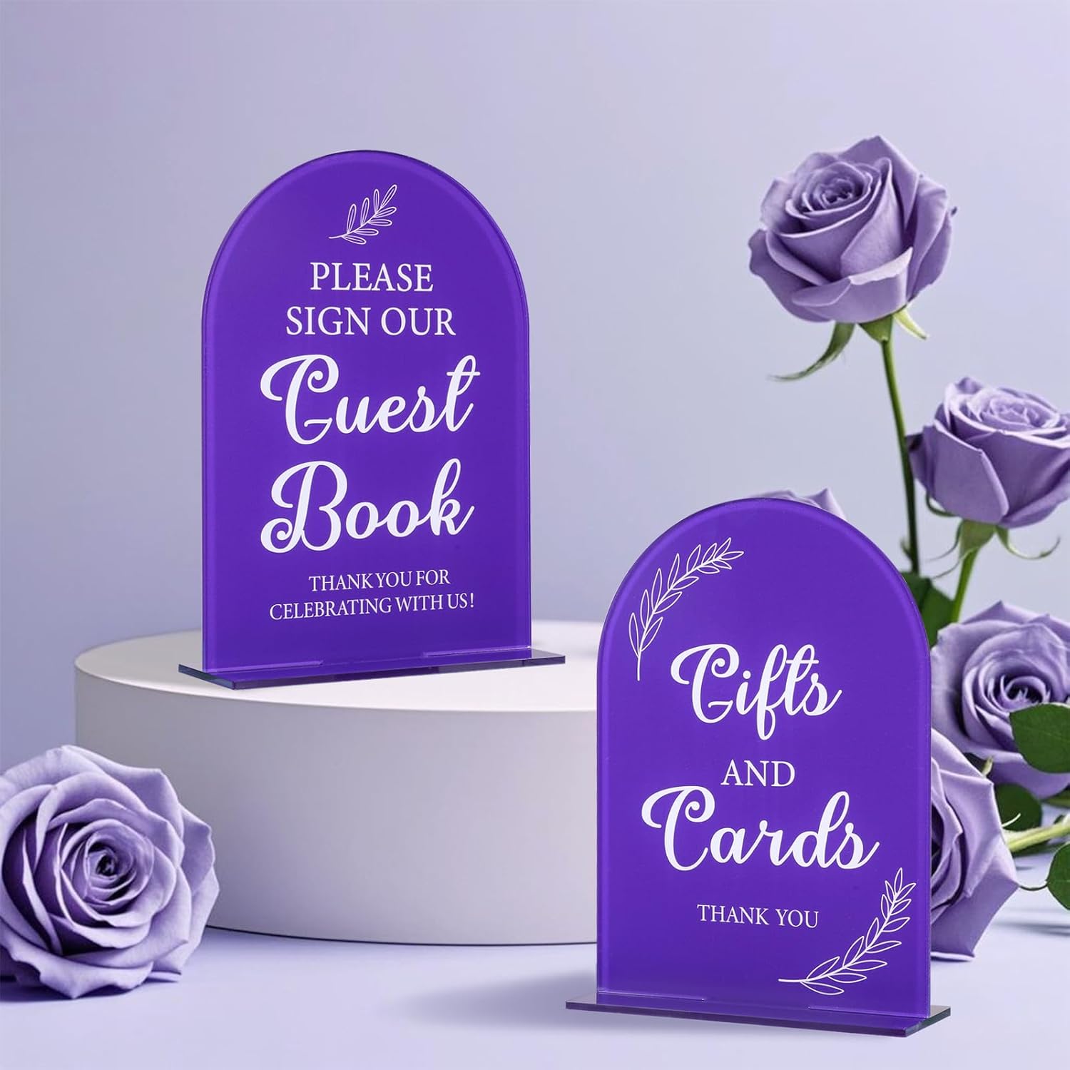 Corner Lace 2Pcs Acrylic Wedding Signs Purple 5x7 Inch