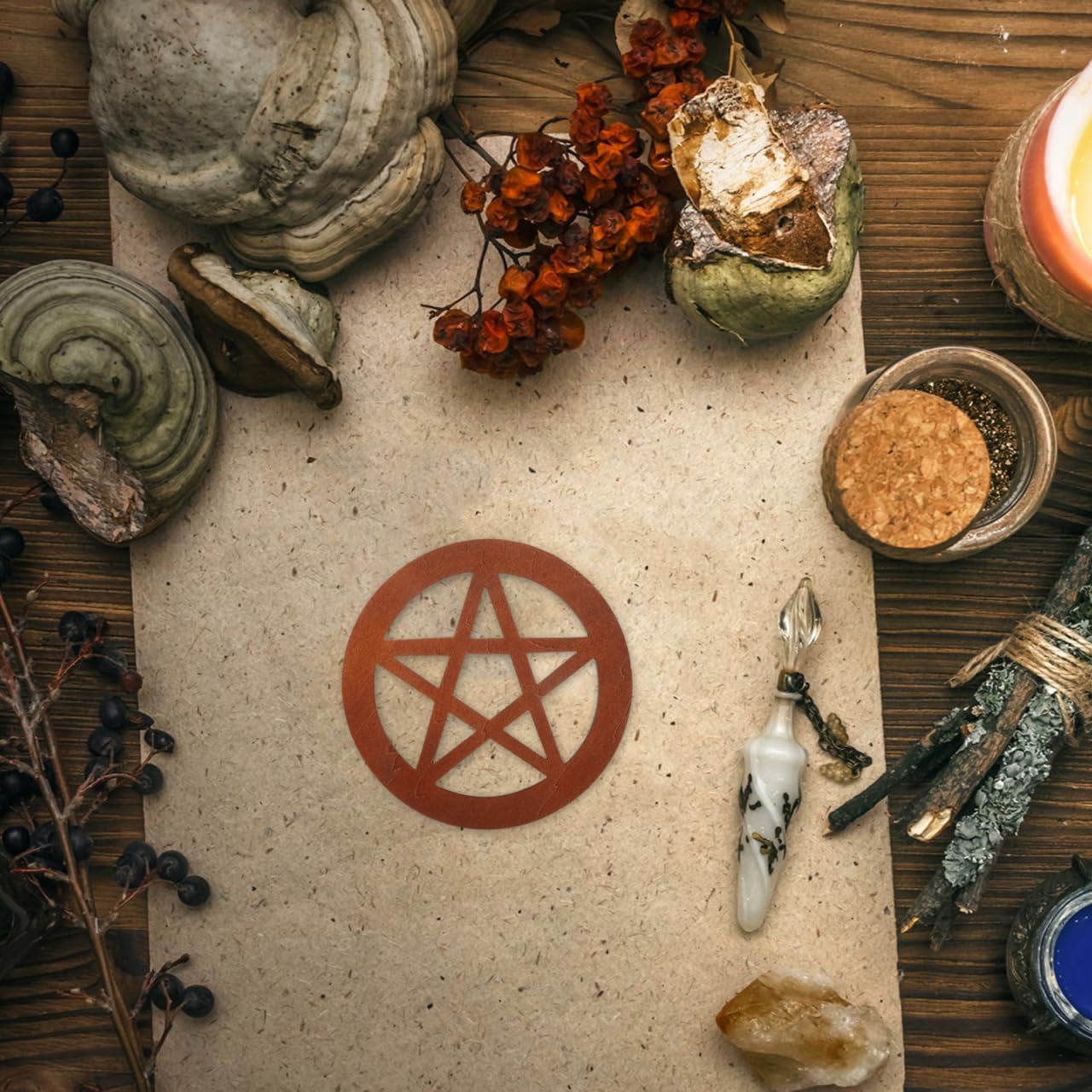 VOSAREA Pentagram Wooden Altar Tile