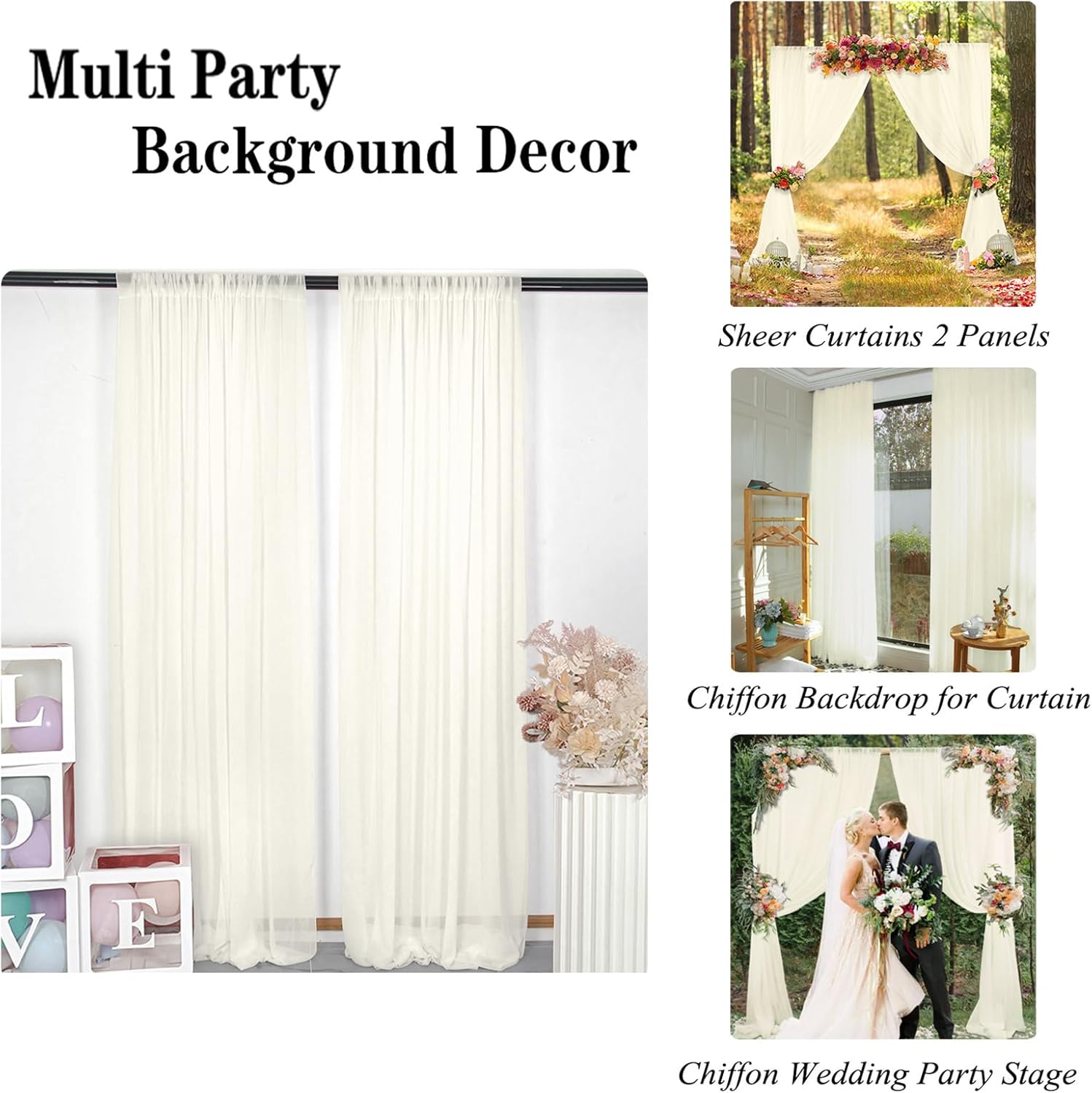 DUOBAO Ivory Sheer Chiffon Curtain Panels 29x120