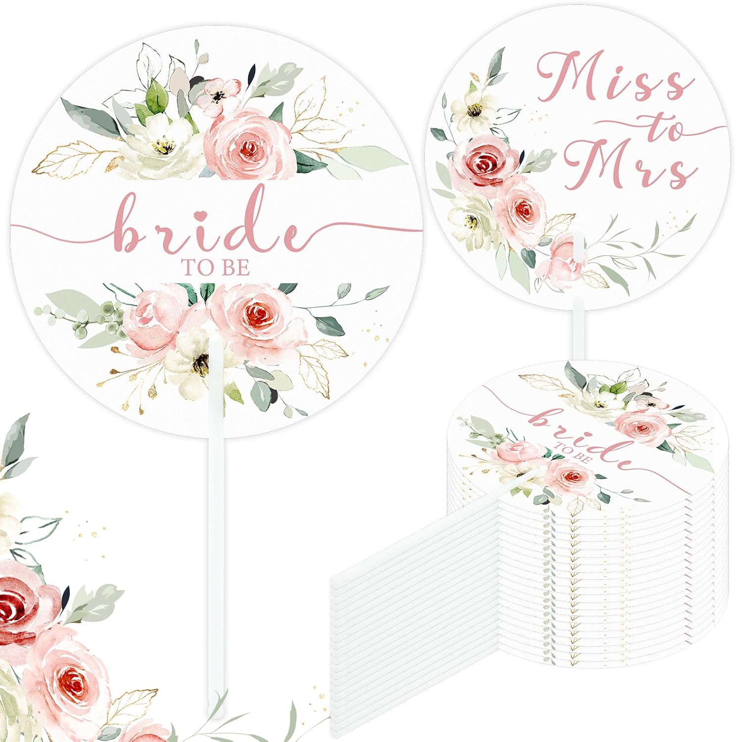 50PCS Pink Flower Handheld Wedding Fans