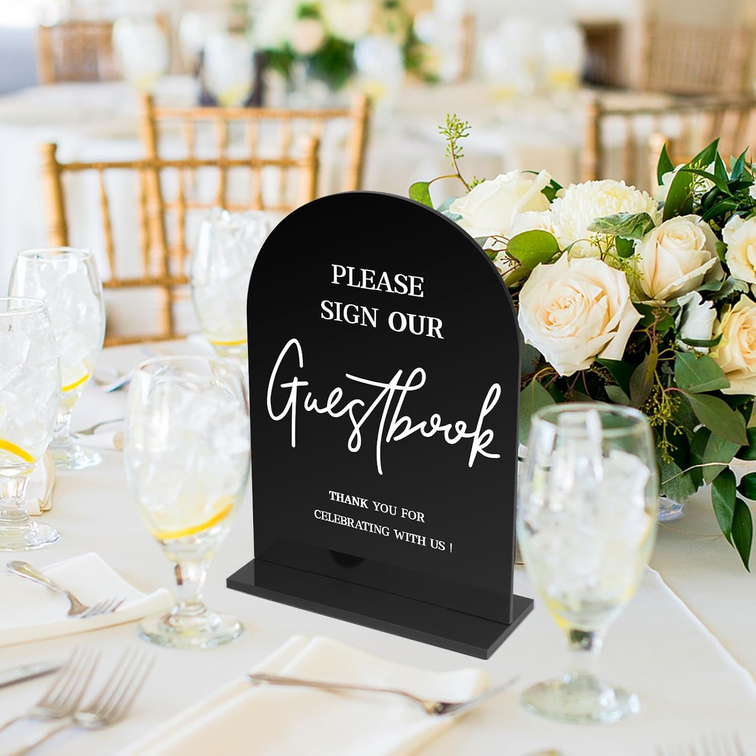 KOSKIMER 2 Pcs Black Acrylic Wedding Signs with Holders