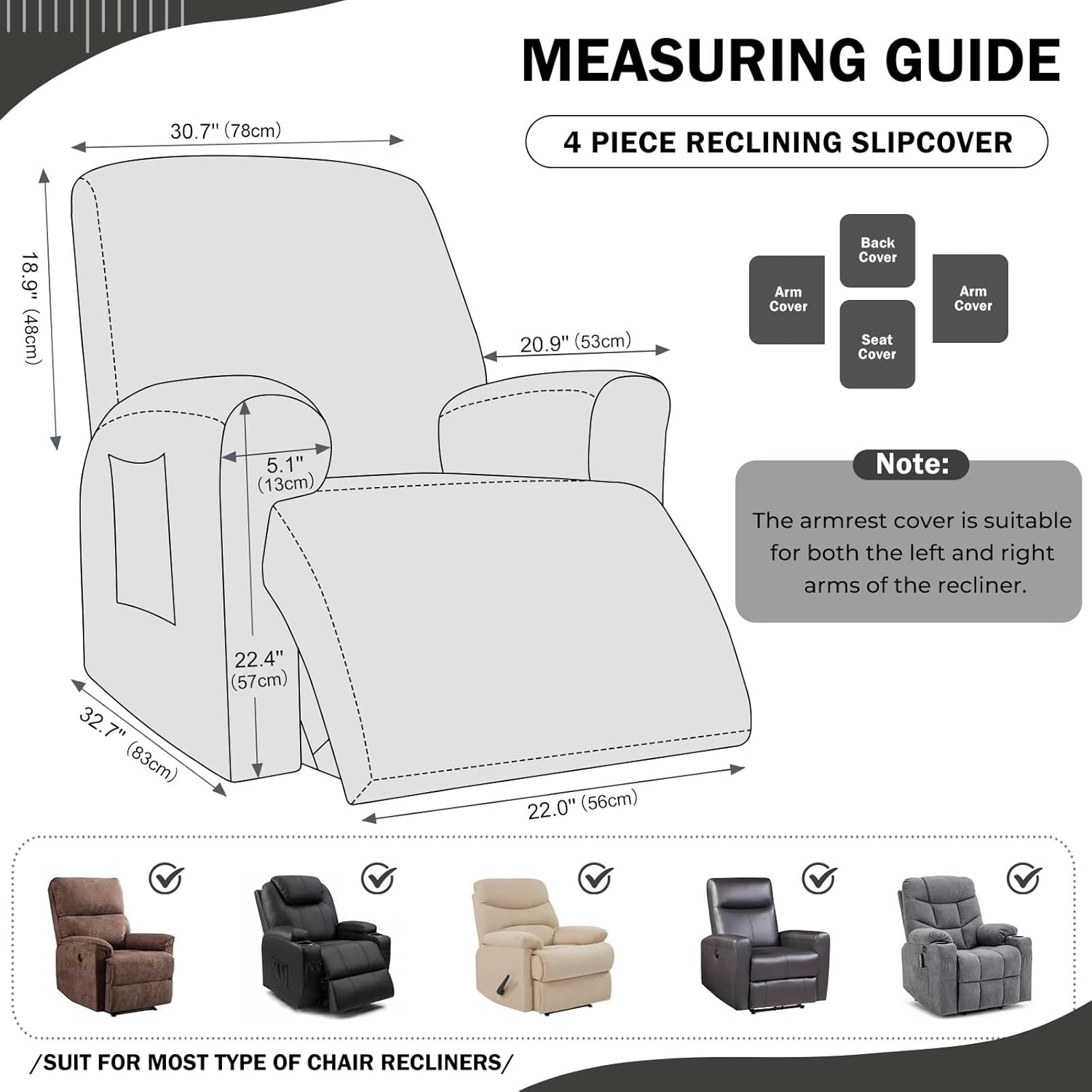 vctops 4 Piece Geometric Plush Recliner Slipcover