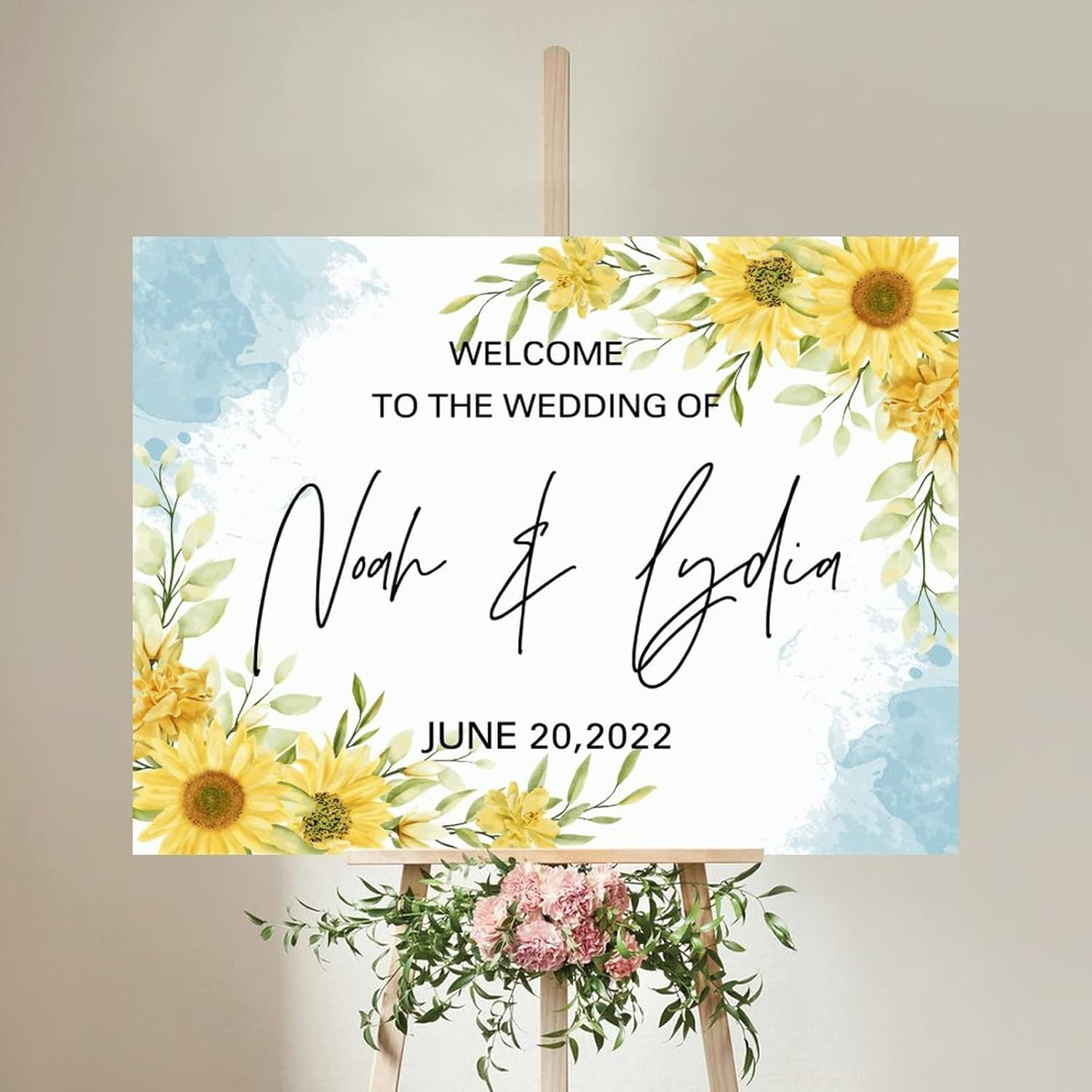 Customizable Blue Sunflowers Wedding Welcome Sign