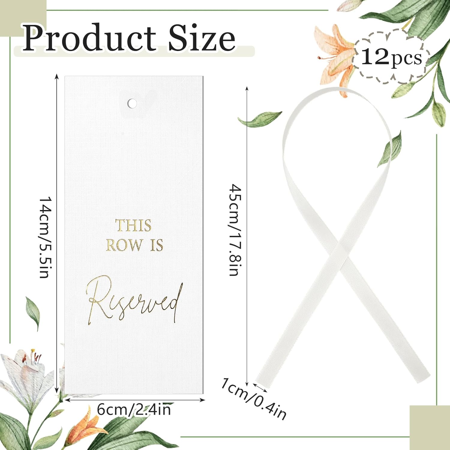 Clabby 12 Pack Gold Reserved Chair Signs with Ribbon