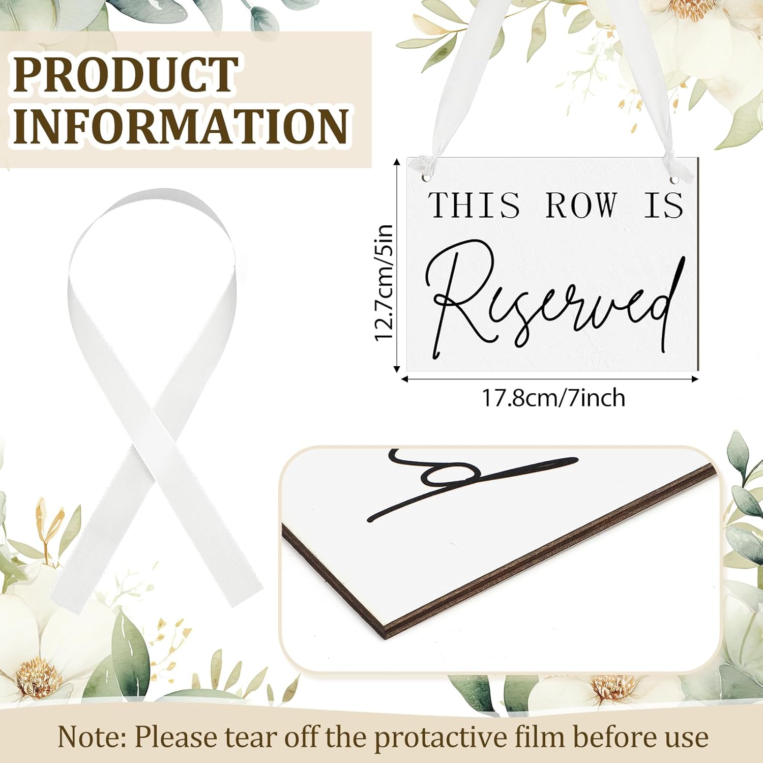 Yousoontic 12 Pack Wooden Reserved Row Signs for Wedding Chairs