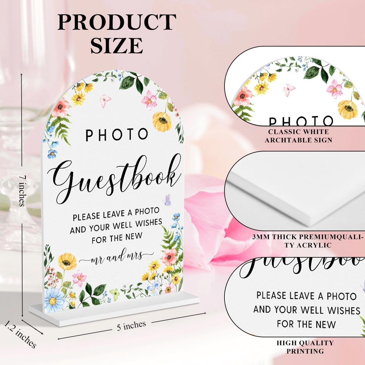 Gold Acrylic Wedding Sign 5x7 Inch Arch
