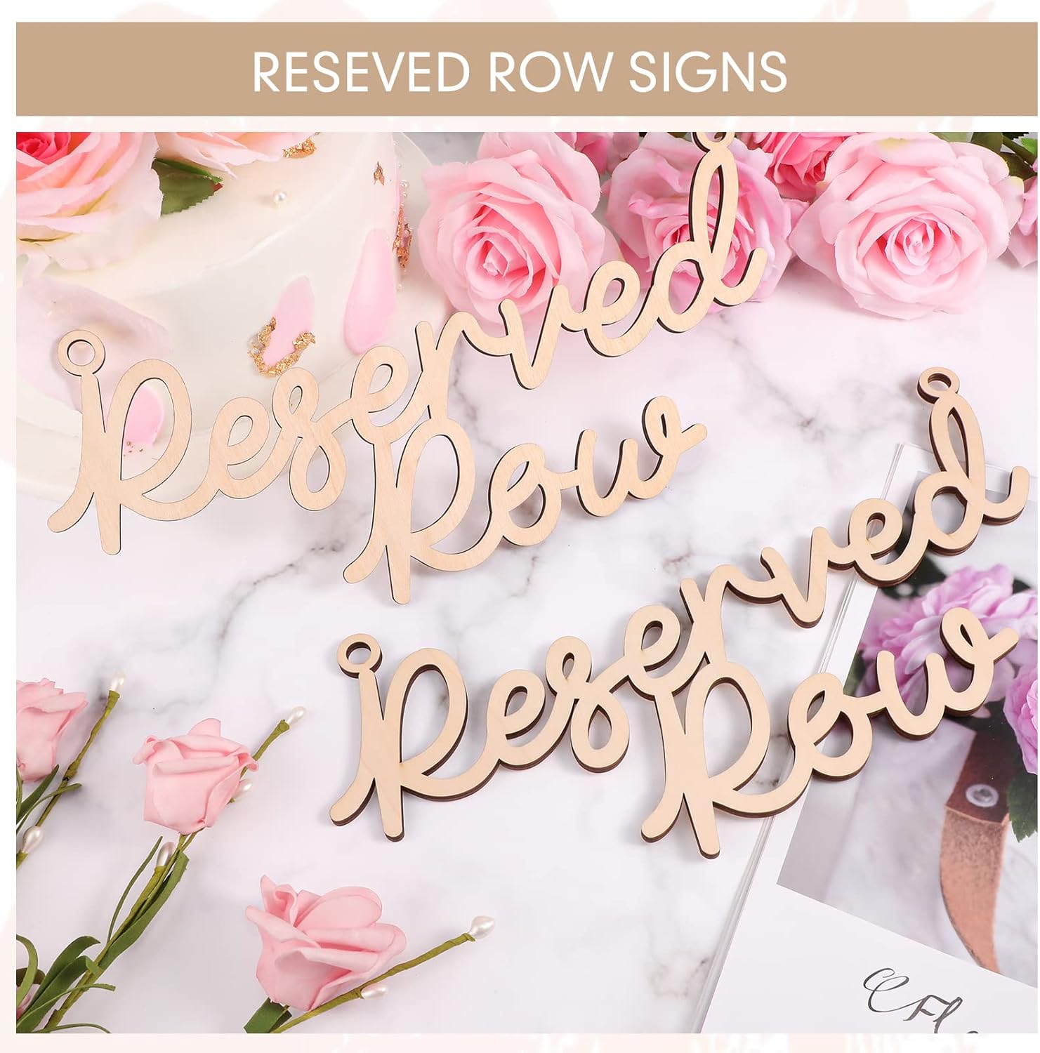 Yulejo 6 Piece Wooden Reserved Row Signs for Wedding Chairs