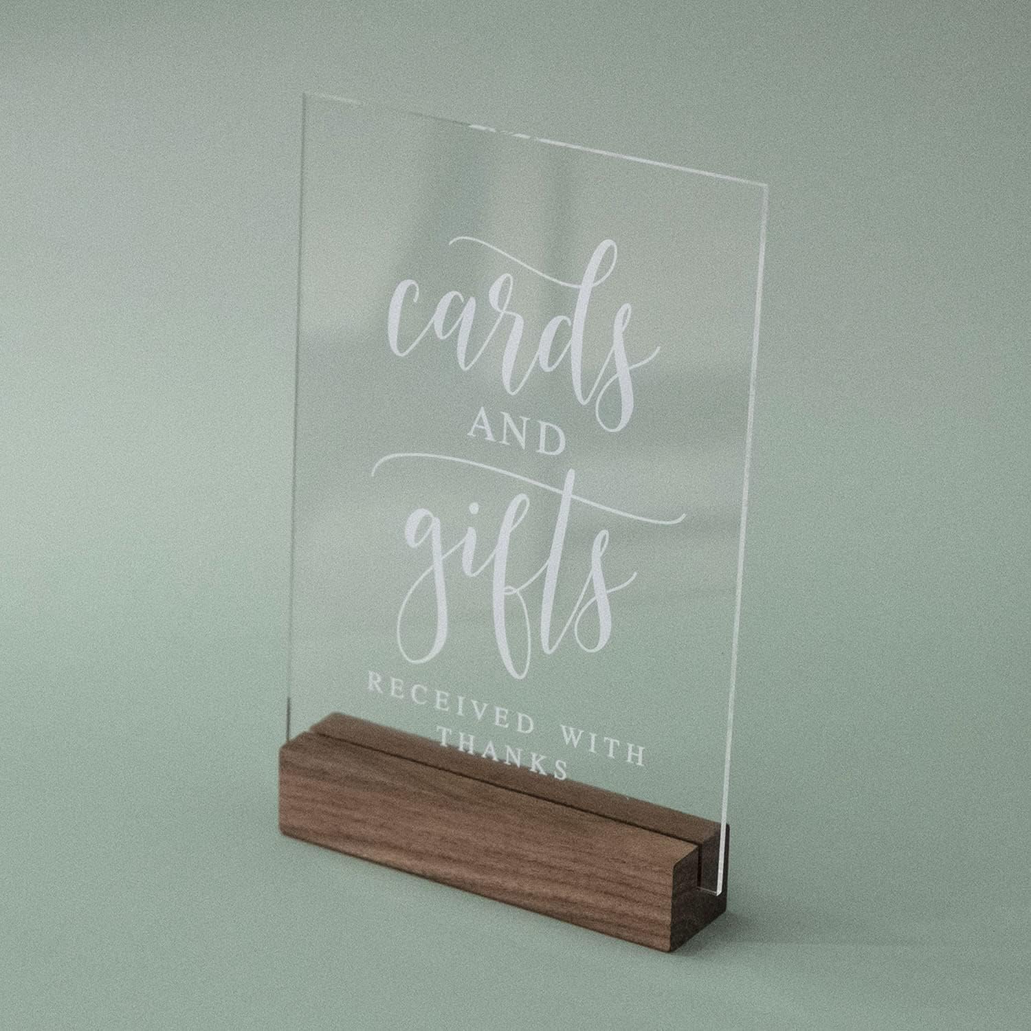 Clear Acrylic Gifts Cards Sign with Wood Stand