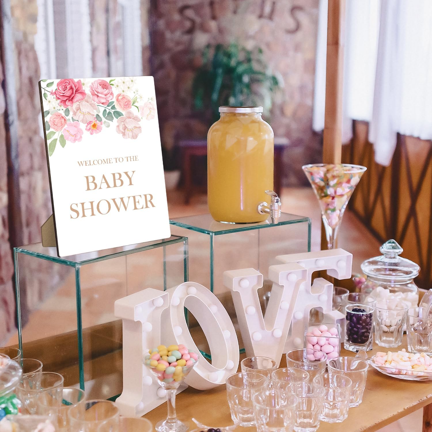 Spring Flowers Baby Shower Welcome Sign with Stand