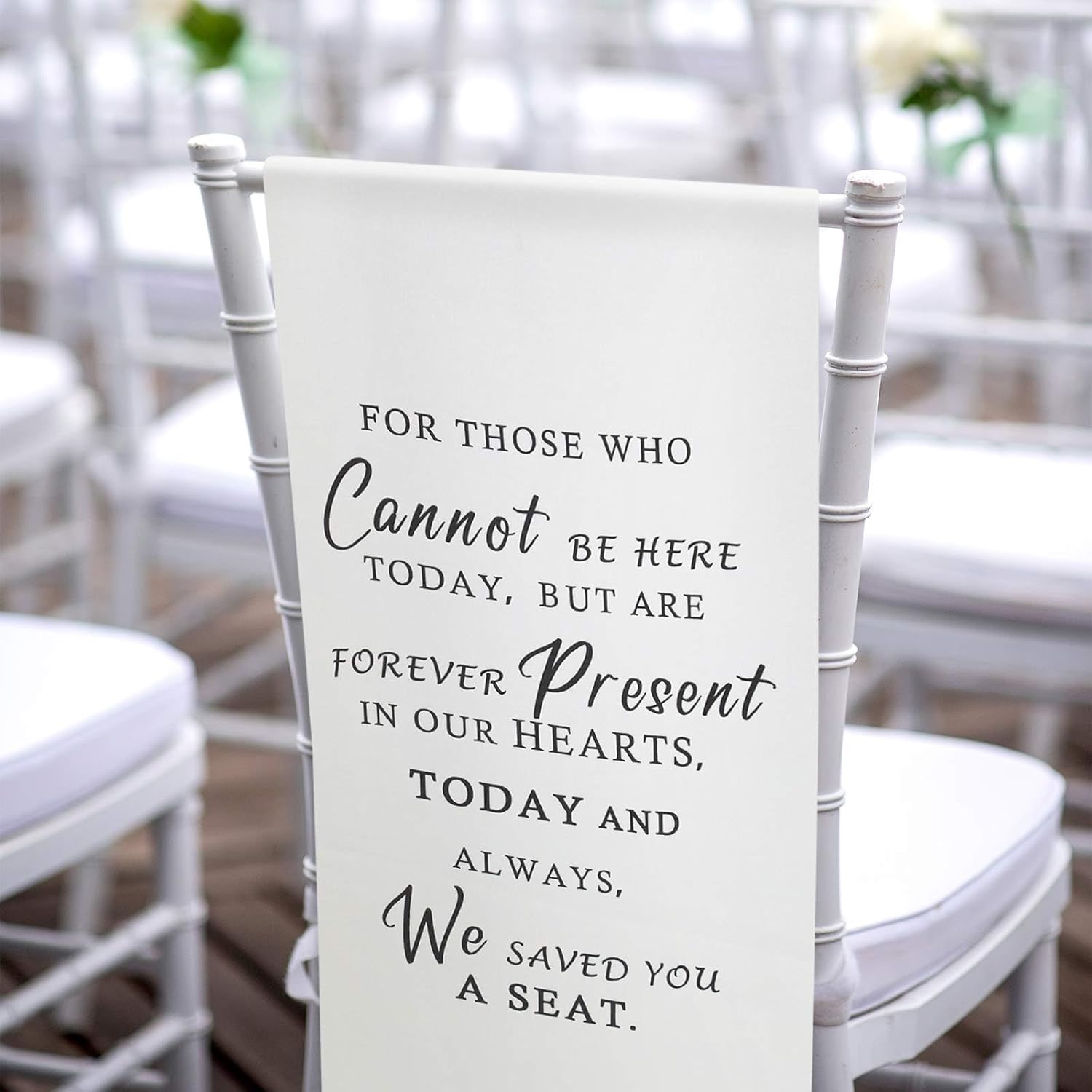 Memorial Wedding Chair Sign 13x50 Inch White Fresh
