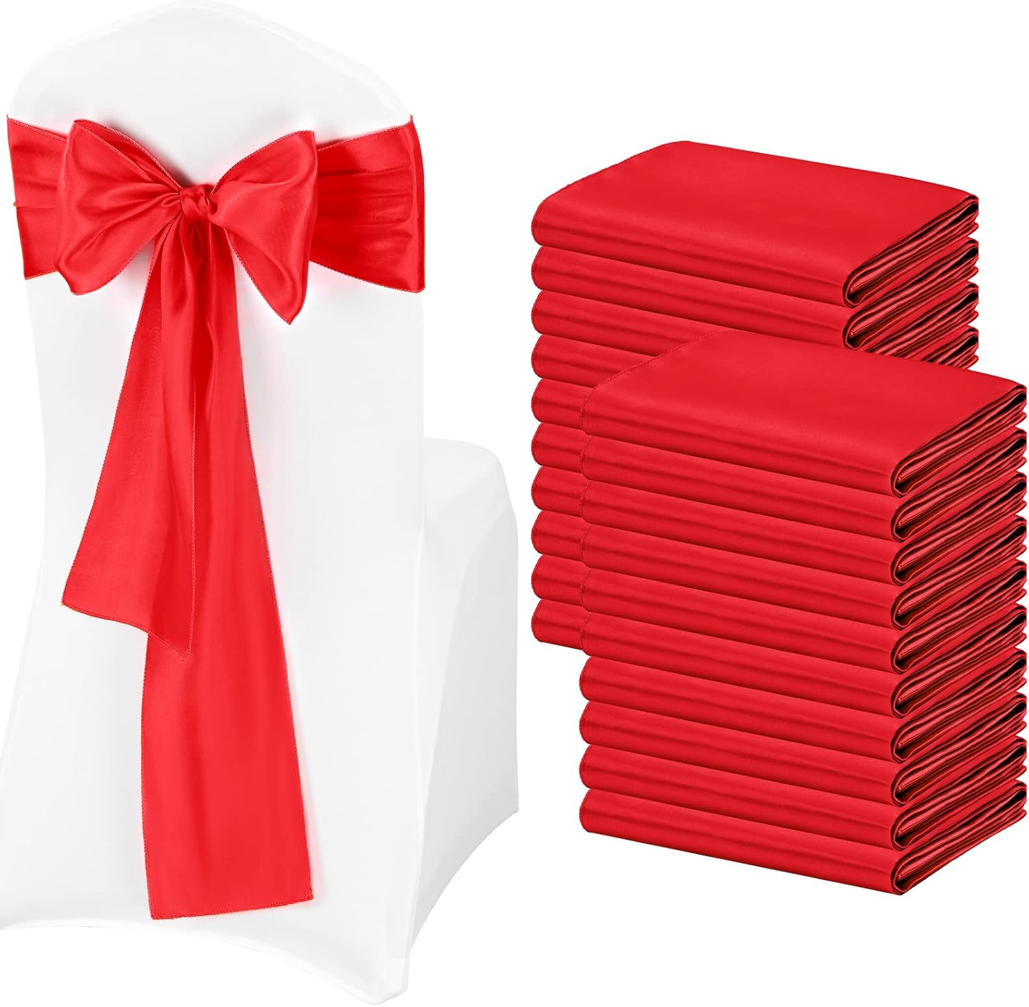 Pesonlook 50PCS Red Satin Chair Sashes for Decor