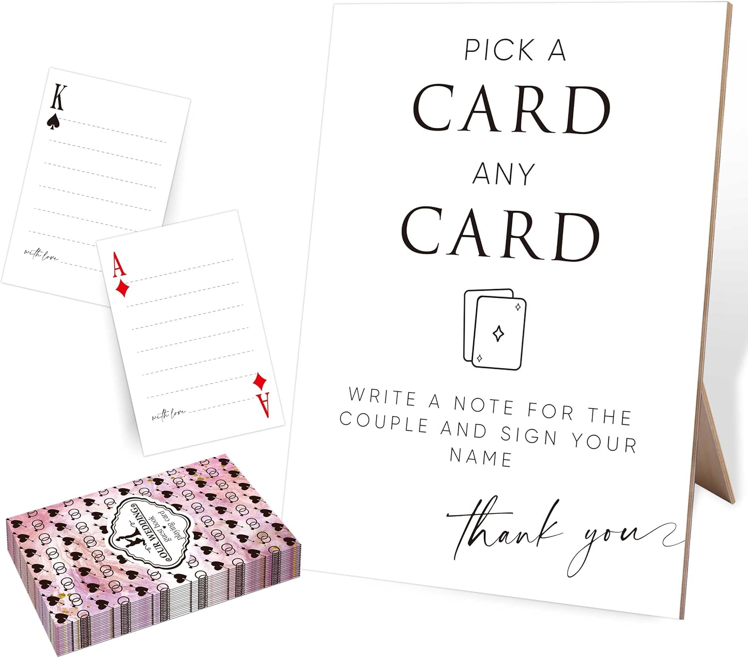Elegant Wooden Guest Book Sign with 55 Playing Cards