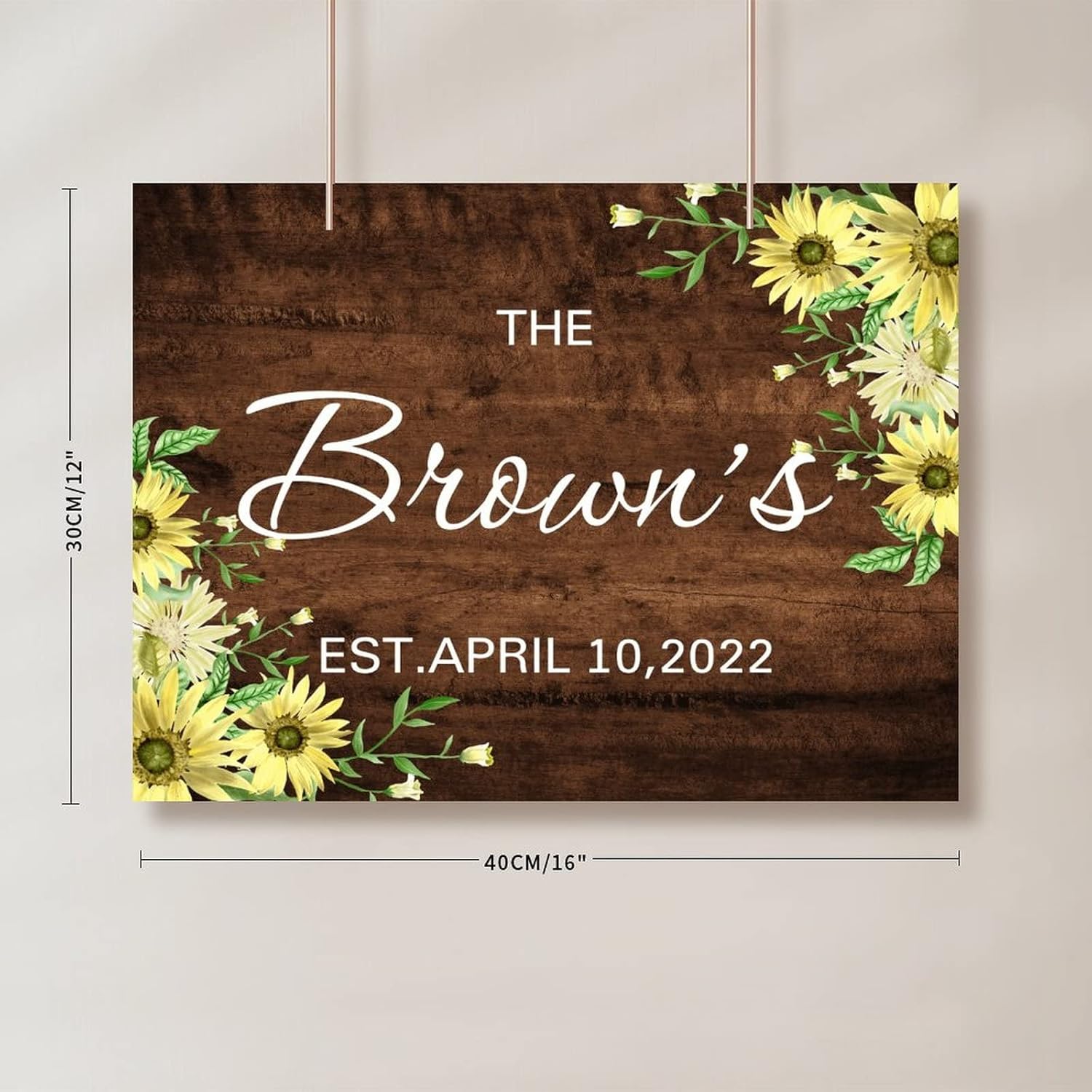 Customizable Wedding Welcome Sign Sunflower Brown Wood
