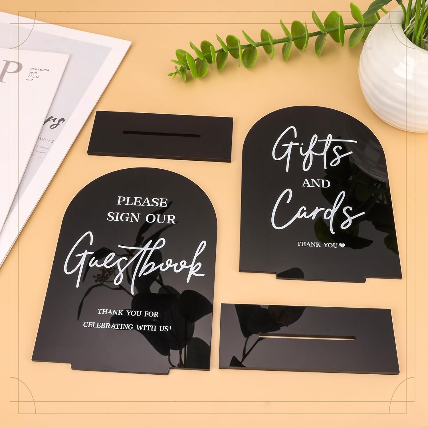 KOSKIMER 2 Pcs Black Acrylic Wedding Signs with Holders