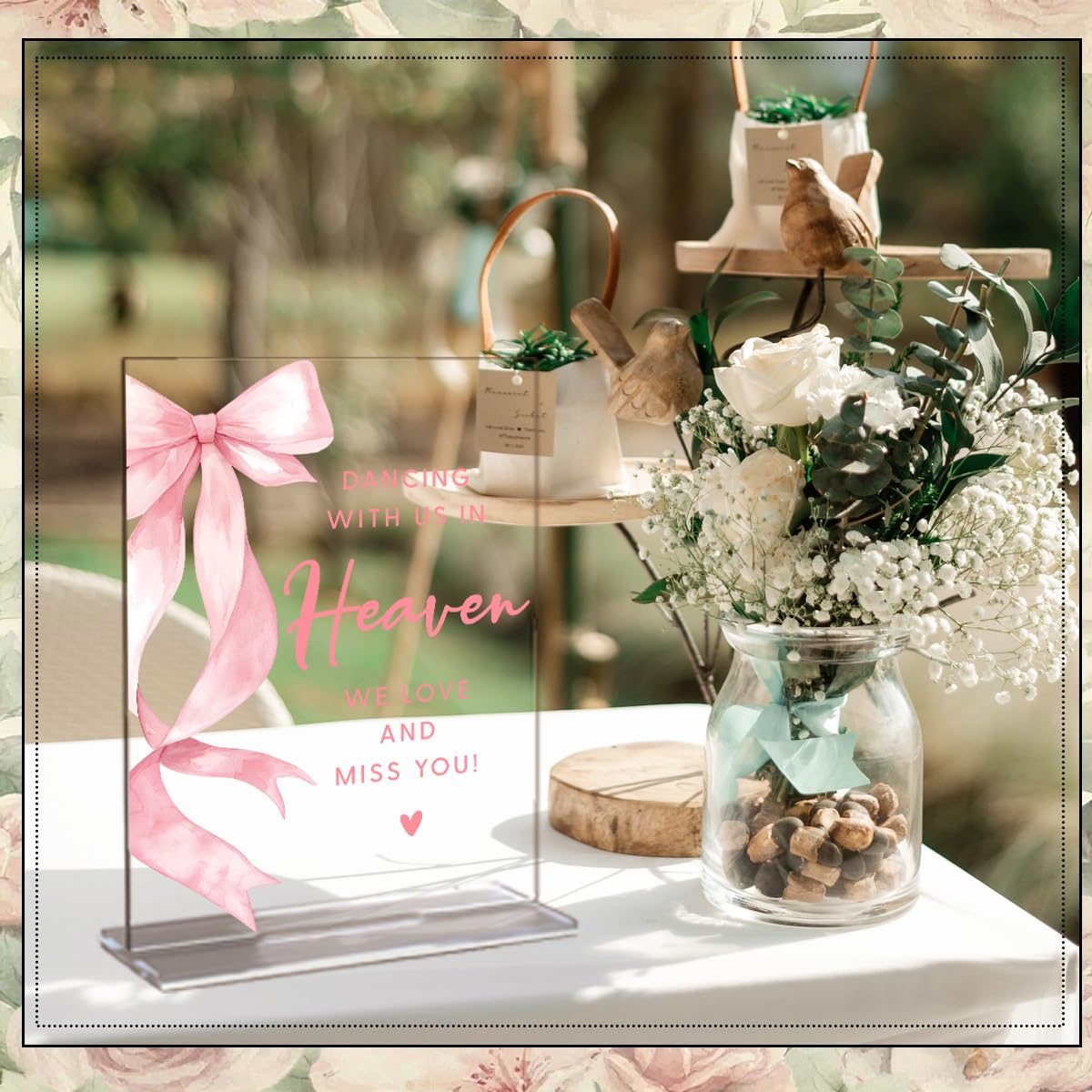 6 Pack Pink Bow Acrylic Table Top Signs for Wedding Events
