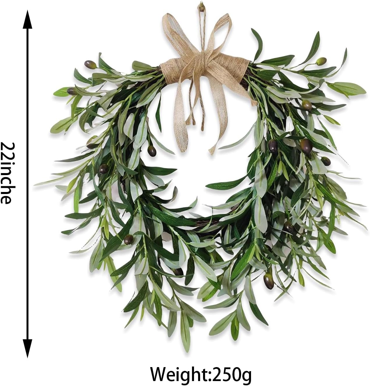 22 Inch Heart Shaped Artificial Olive Wreath