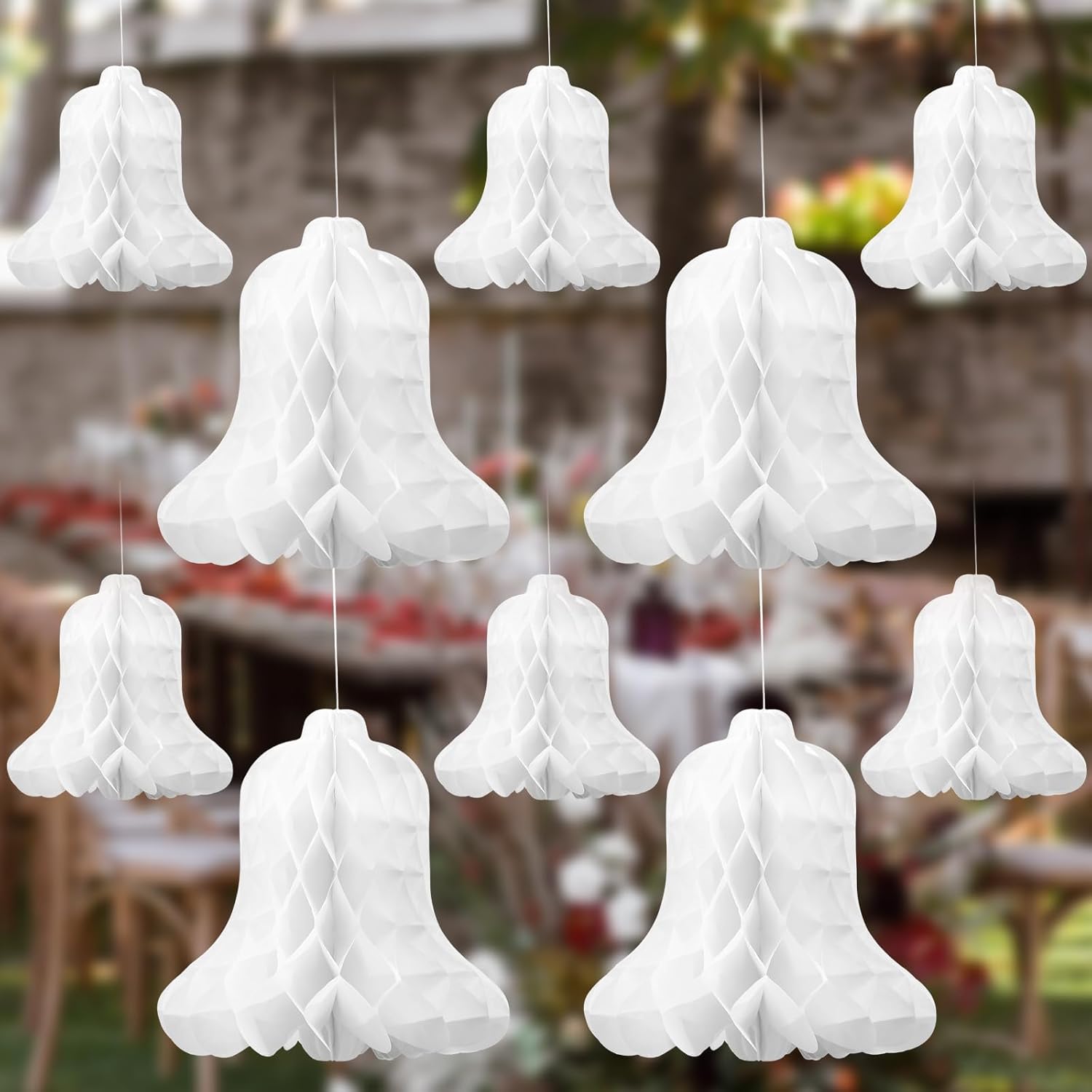 24 Pcs White Hanging Honeycomb Wedding Bells Decorations