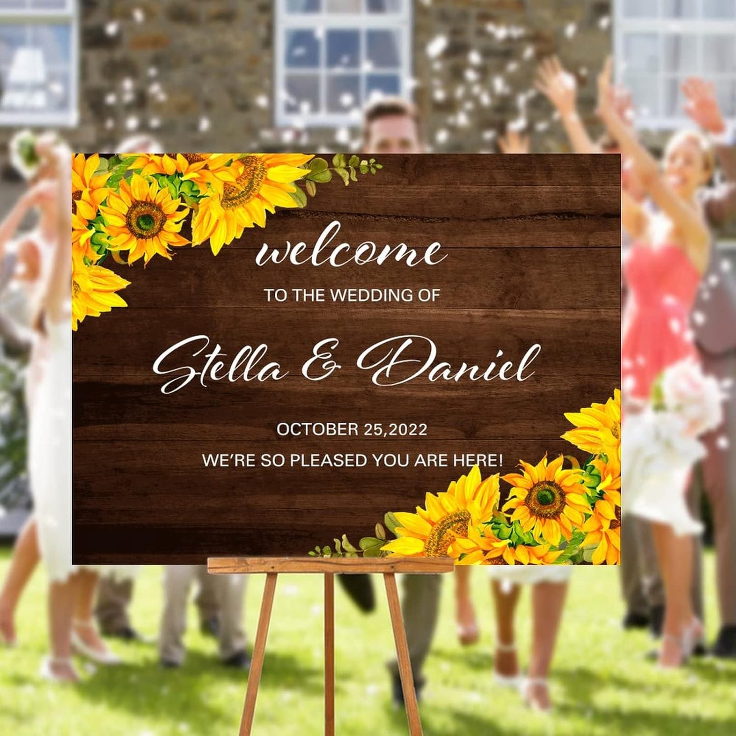 Alioyoit Wedding Welcome Sign Sunflowers 12x16 Inch 1