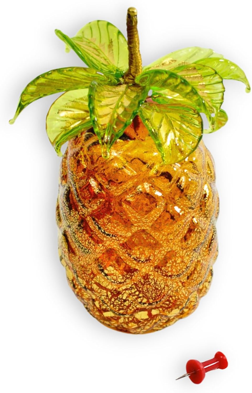 Artisan Crafted Murano Glass Pineapple Figurine Amber Green 45 Inch Tall