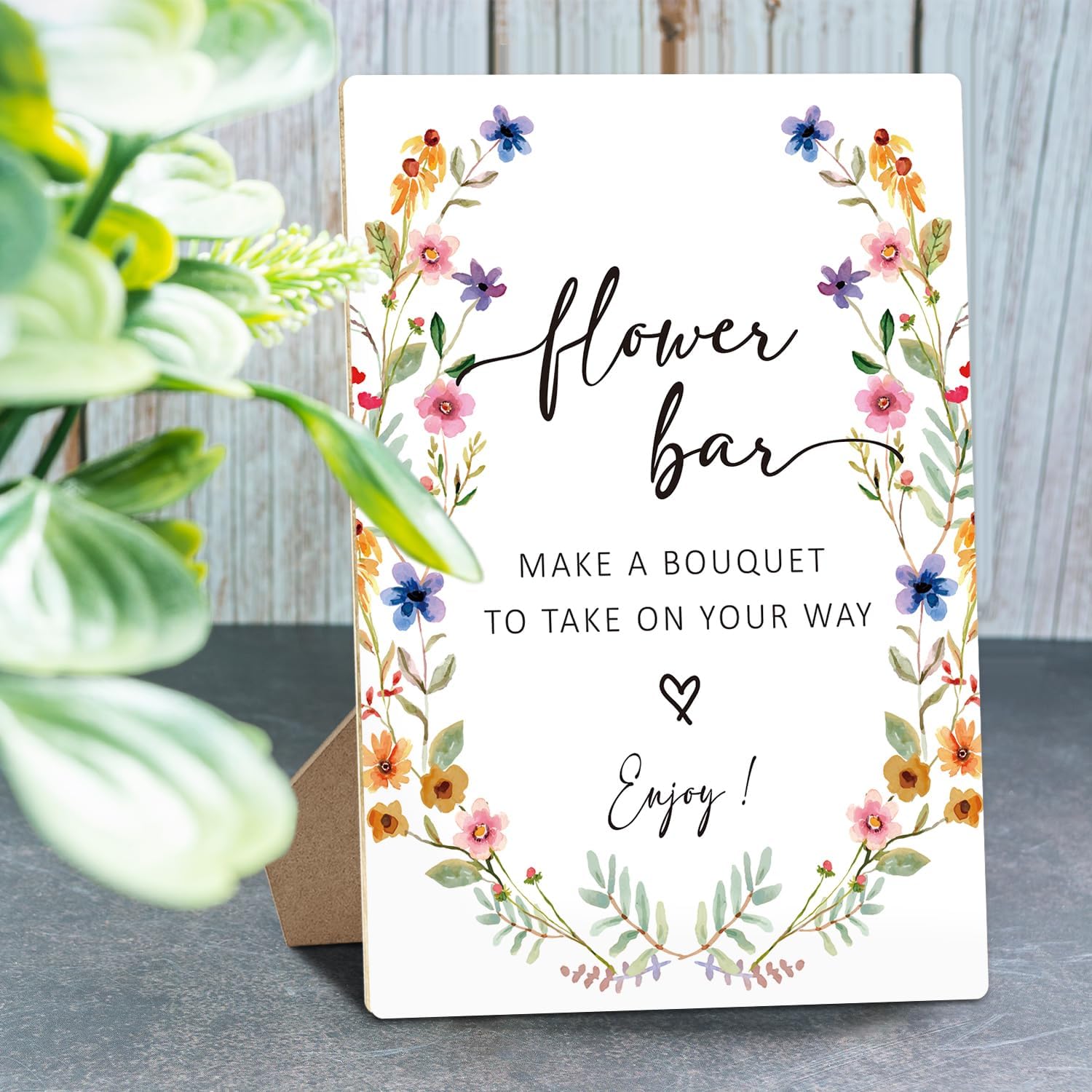 Flower Bar Sign Wedding Reception 8x11 Inches Wooden Stand