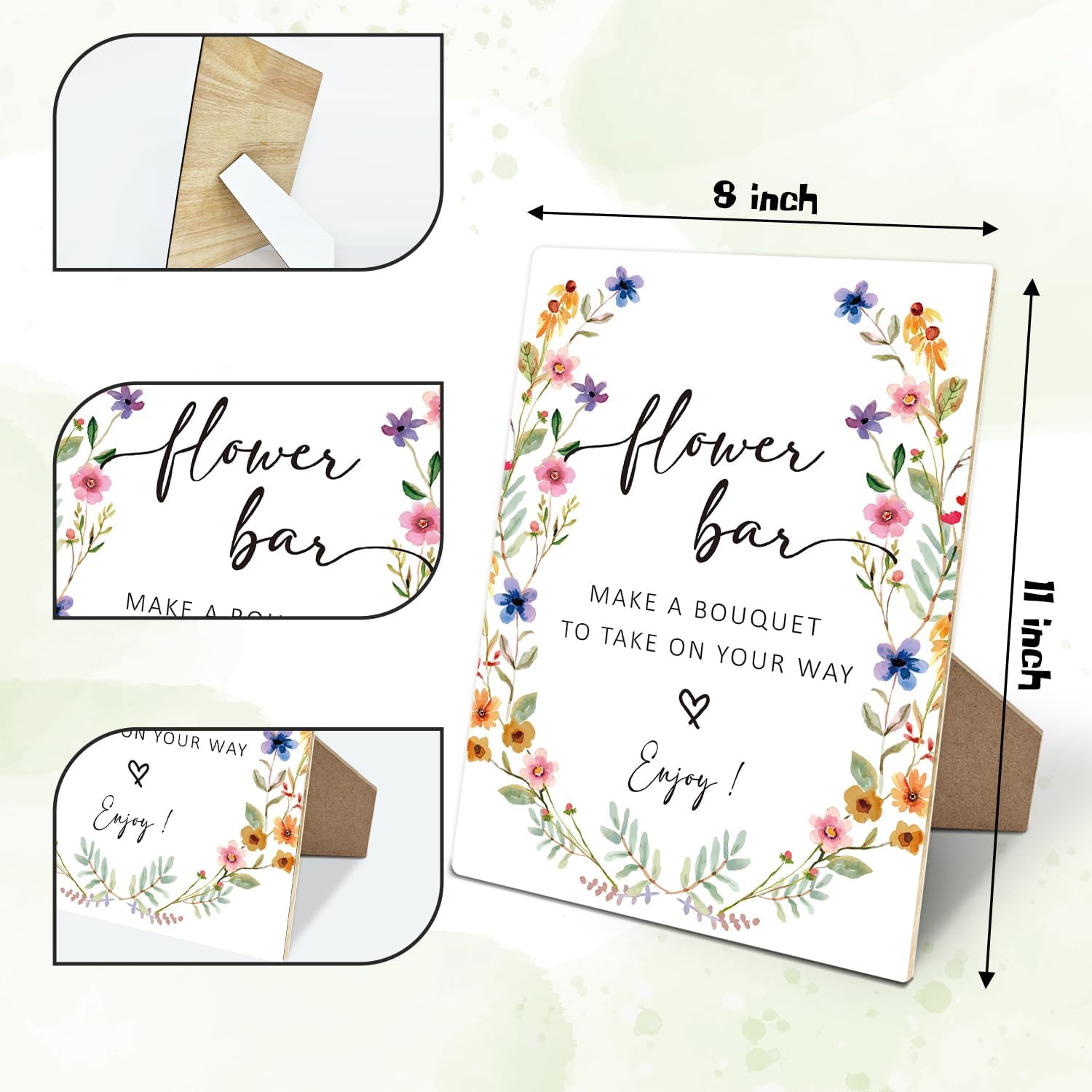 Flower Bar Sign Wedding Reception 8x11 Inches Wooden Stand