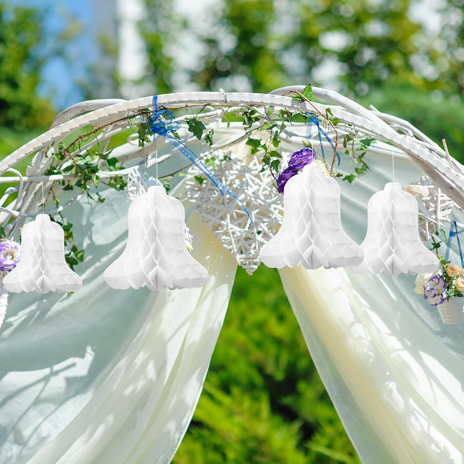 24 Pcs White Hanging Honeycomb Wedding Bells Decorations