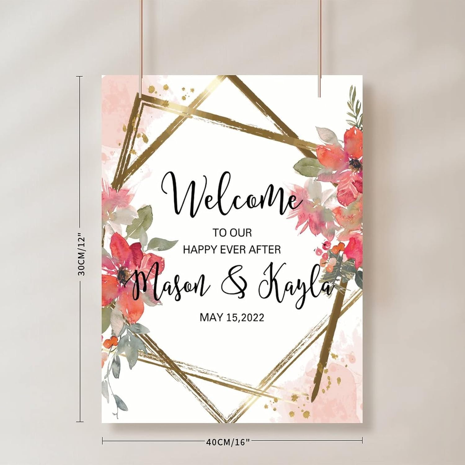 Alioyoit Red Floral Wreath Wedding Welcome Sign