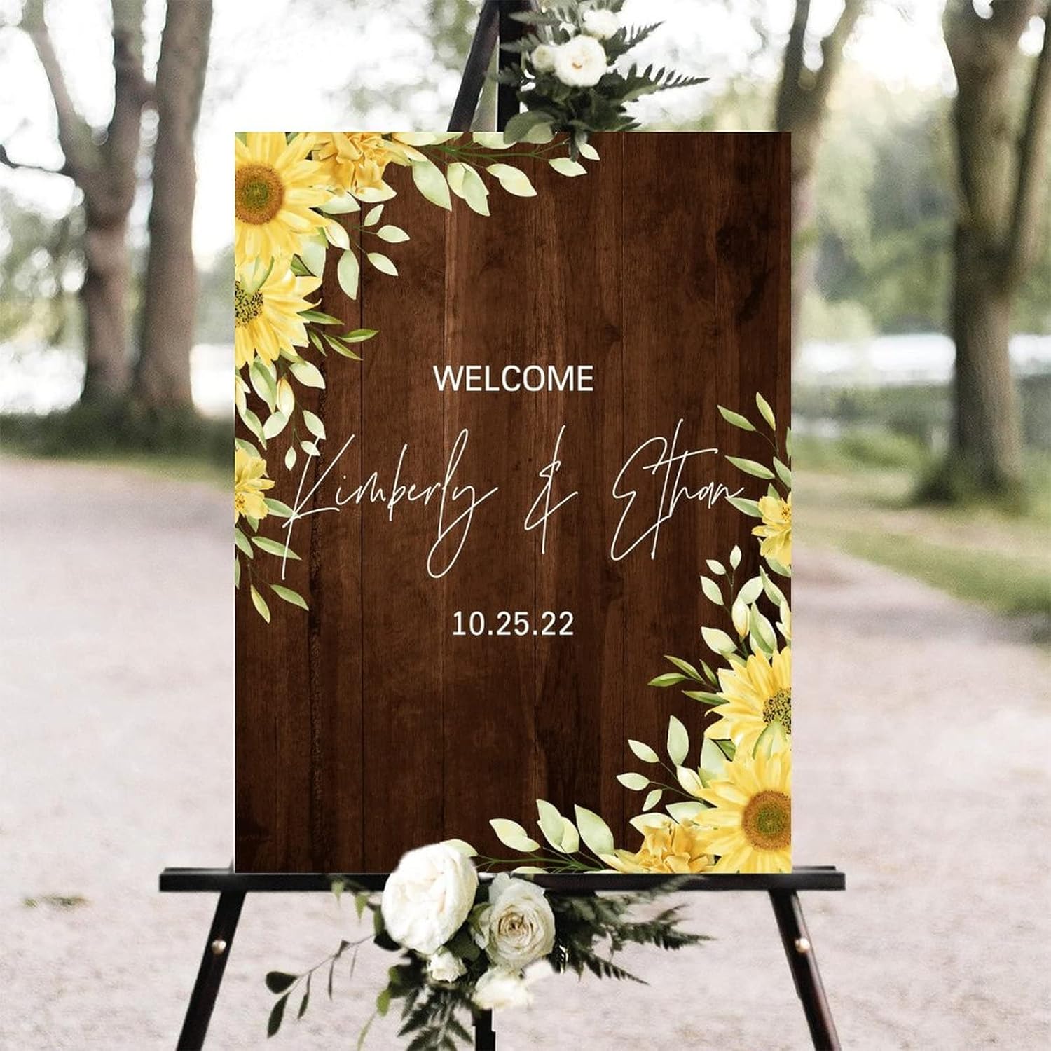 Alioyoit Personalized Wedding Welcome Sign Brown Wood 12x16 Inch