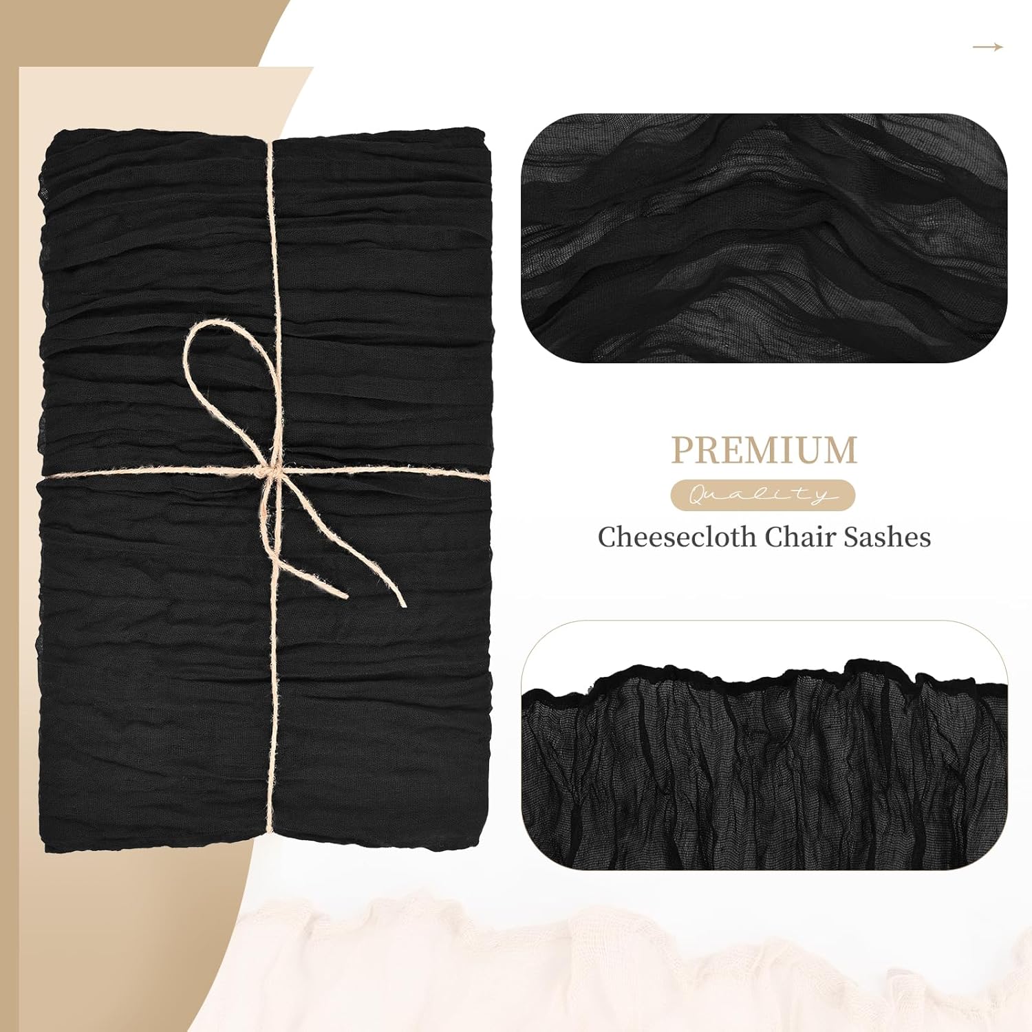Showgeous 20PCS Black Cheesecloth Chair Sashes for Wedding Banquet