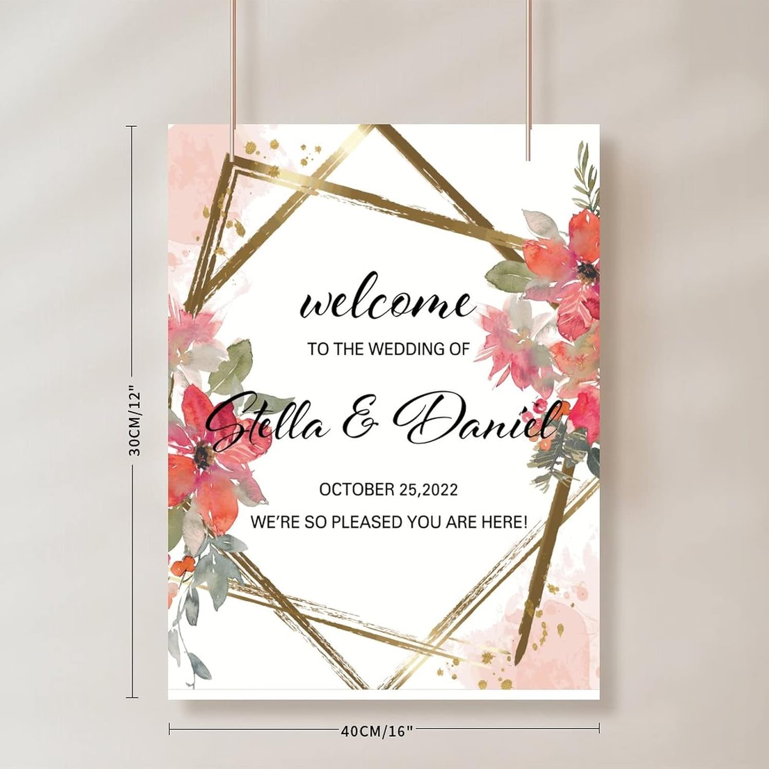 Alioyoit Personalized Red Floral Wedding Welcome Sign 12x16 Inch