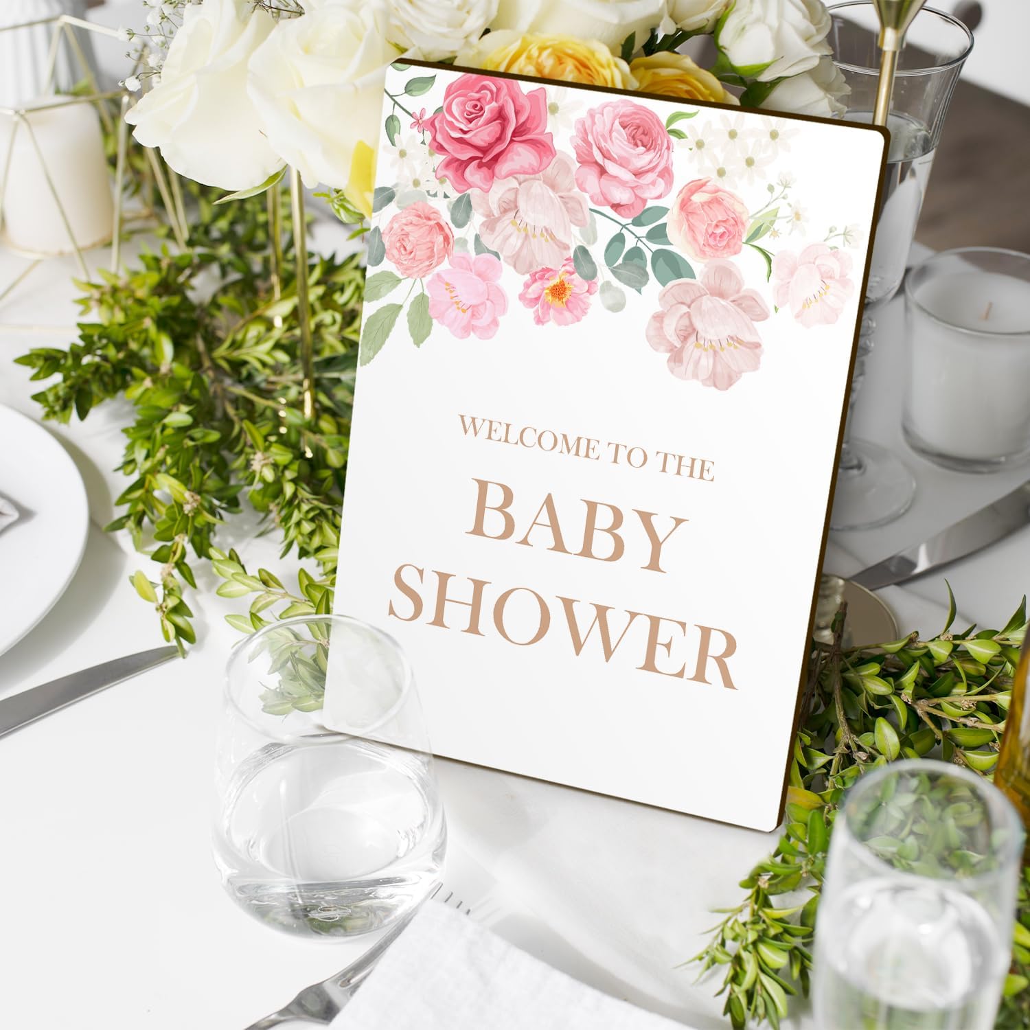 Spring Flowers Baby Shower Welcome Sign with Stand
