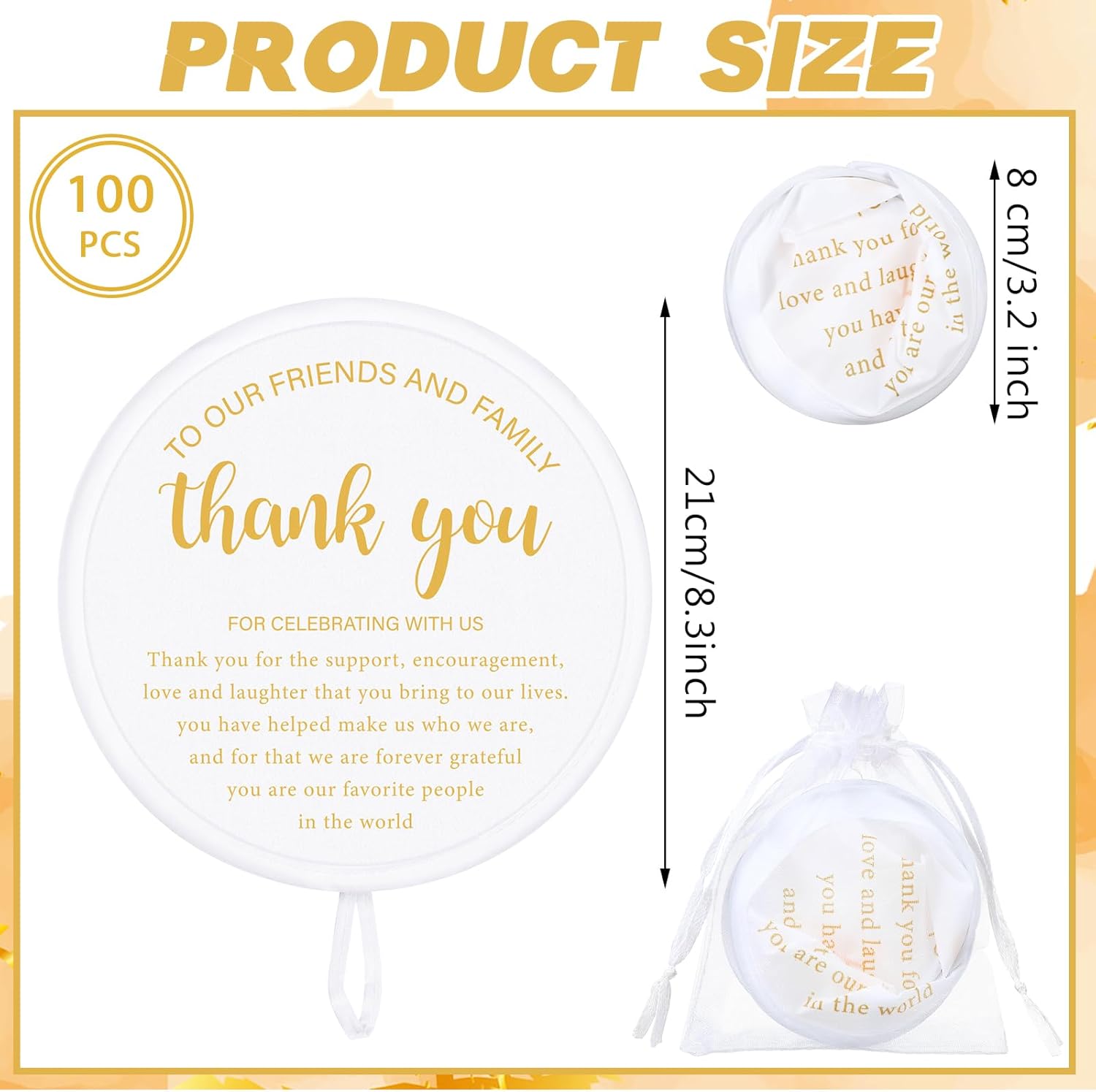 GlikCeil 200 Pcs Wedding Fans with Organza Bags Set
