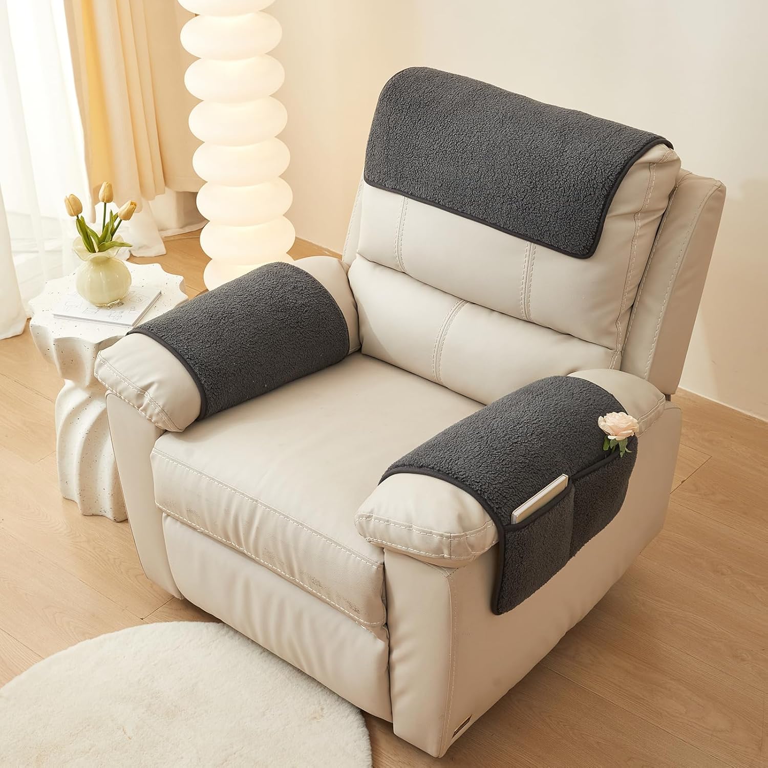 vctops 4 Piece Sherpa Fleece Sofa Slipcover Set