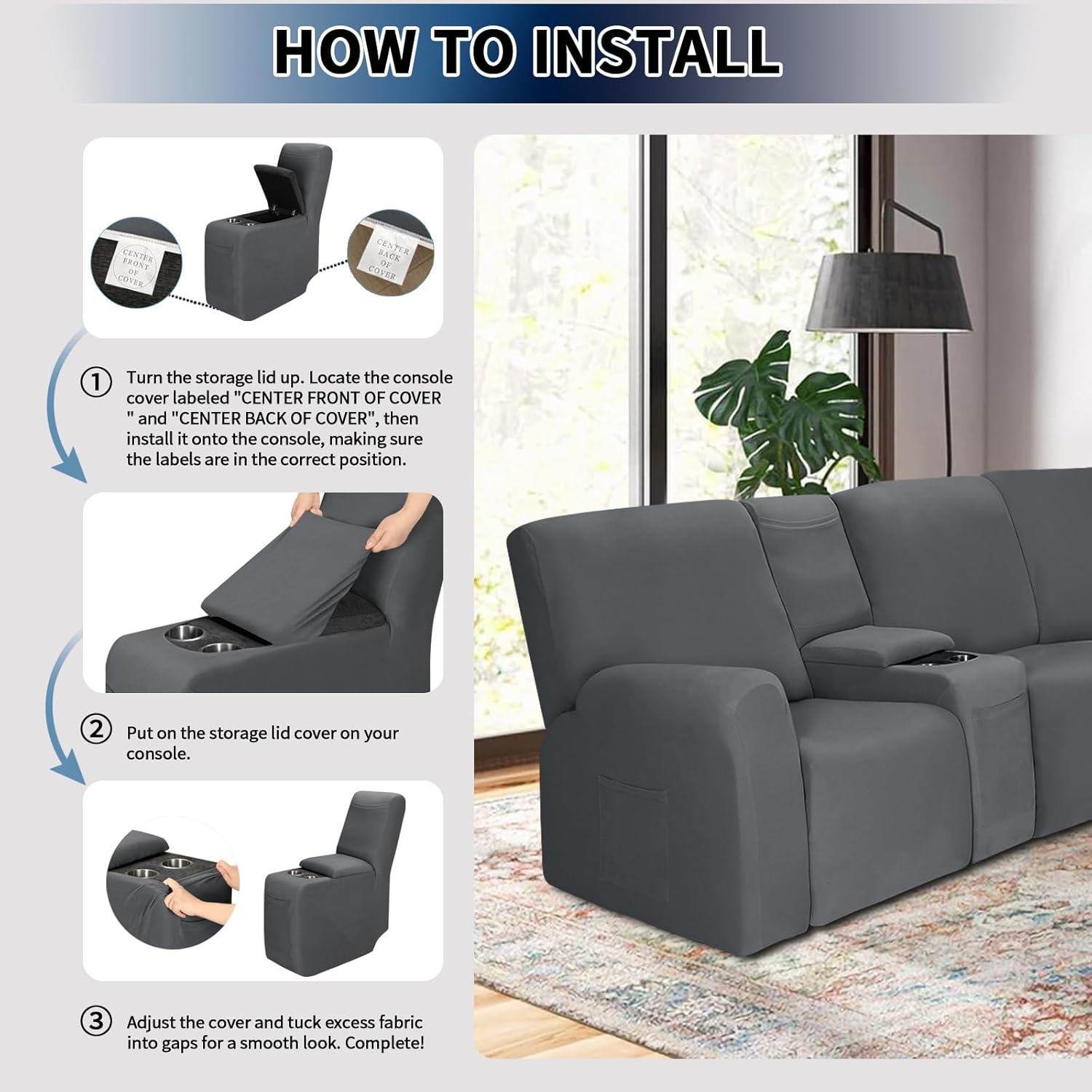 PureFit Recliner Console Cover Super Stretchy Light Gray