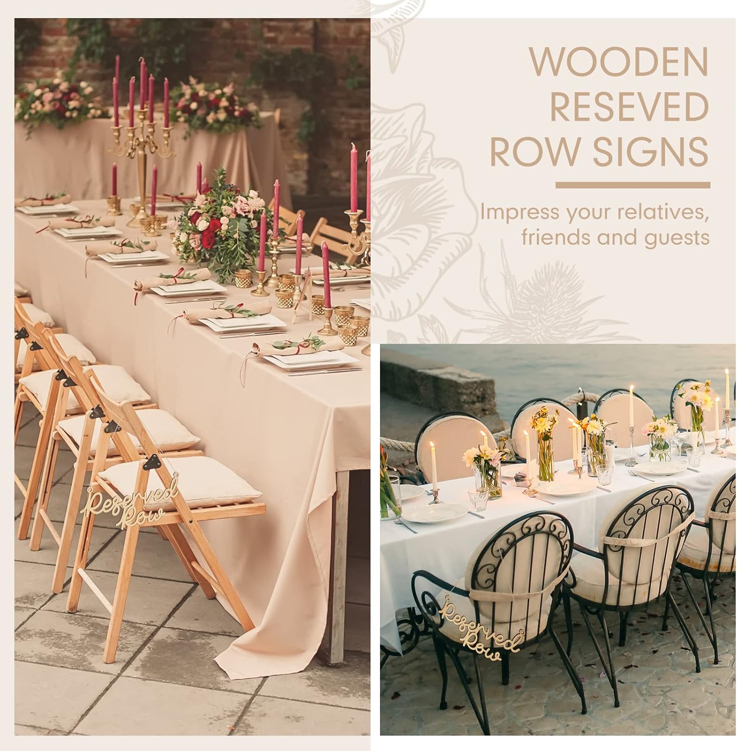 Yulejo 6 Piece Wooden Reserved Row Signs for Wedding Chairs