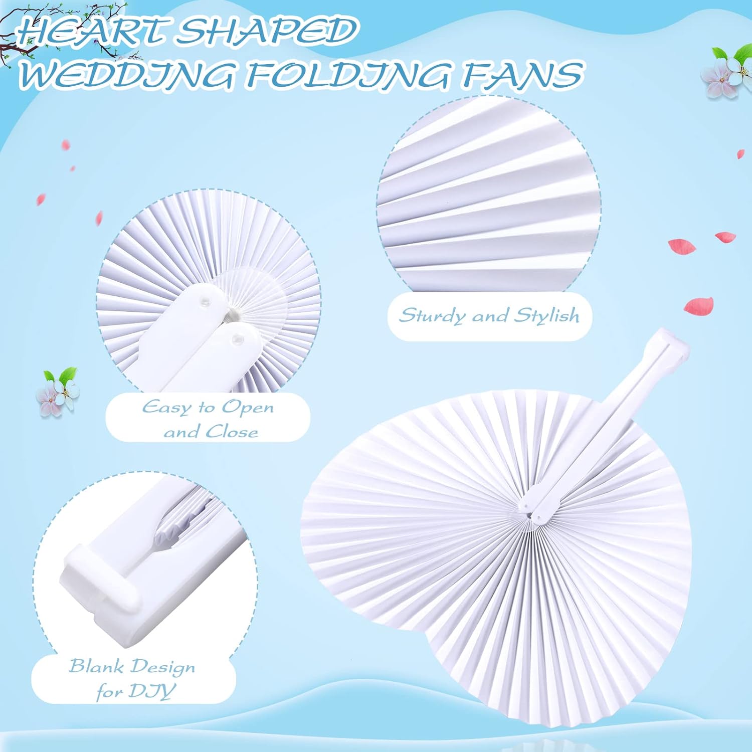 Blulu 60 Pack Decorative Folding Fans Wedding Party Favor