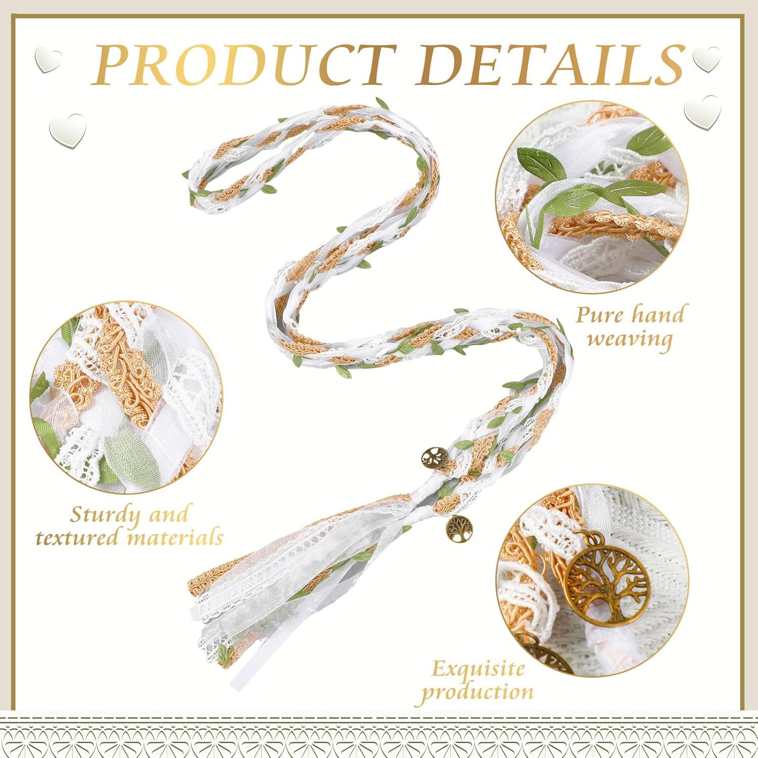 Green Handfasting Cord with Pendants for Wedding Ceremony