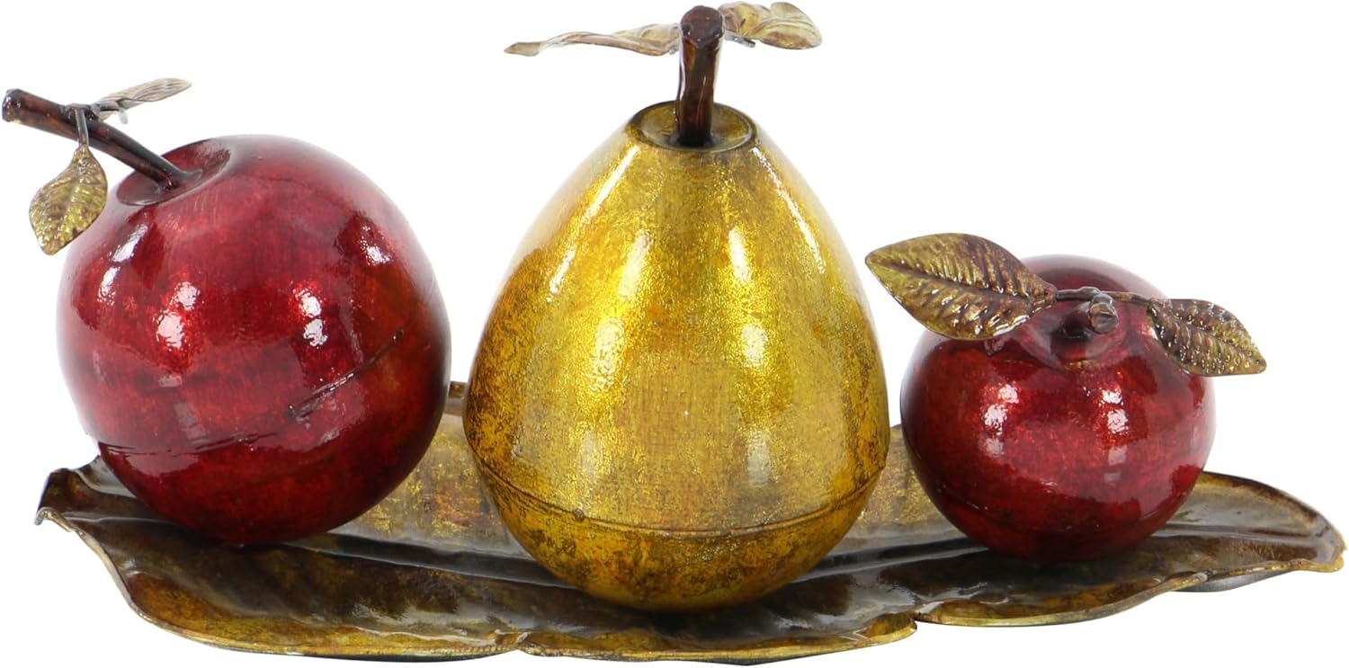 Deco 79 Red Iron Metal Fruit Statue with Platter